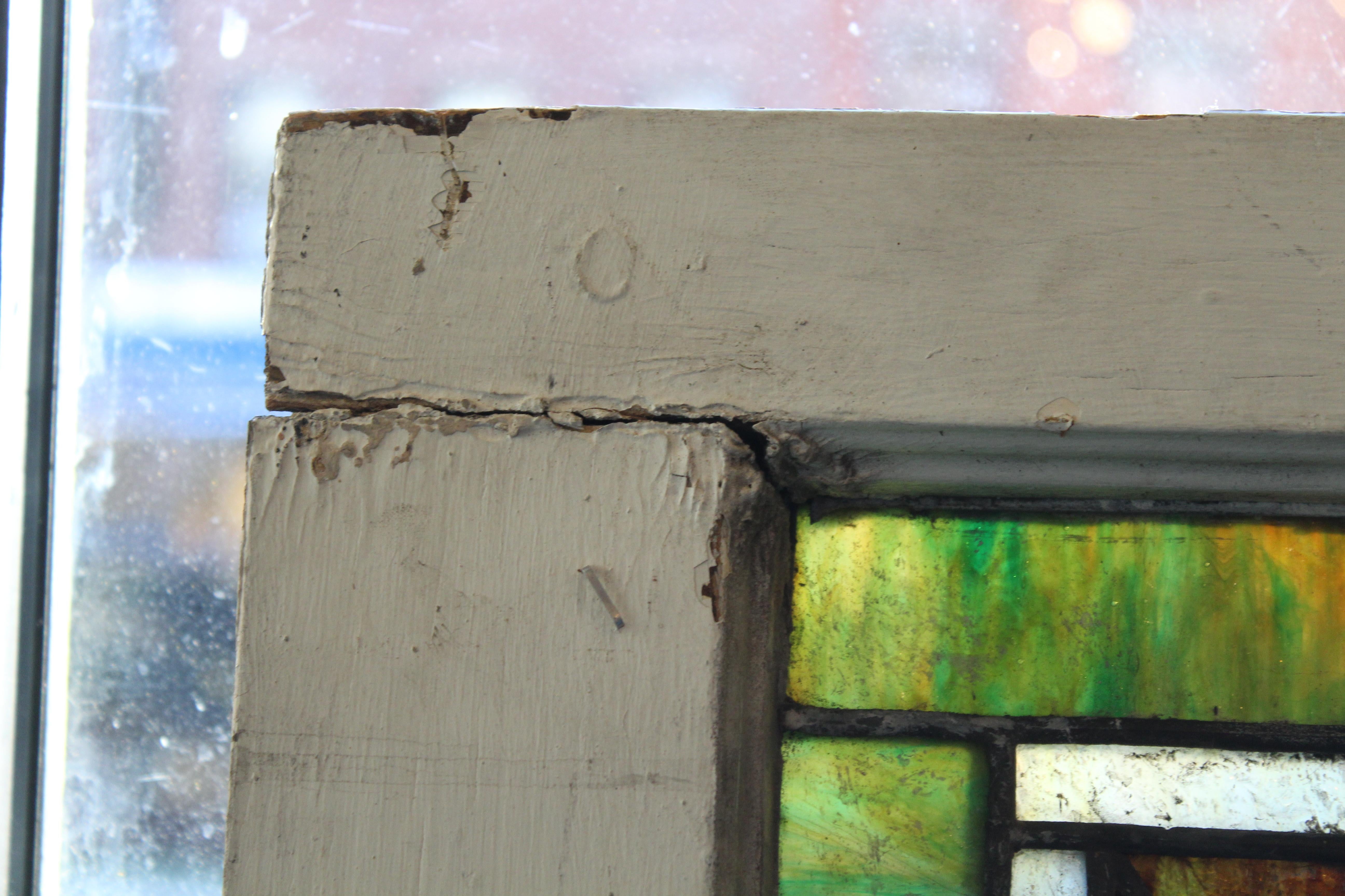 Antique Leaded Glass Window w/ Cornucopia 32