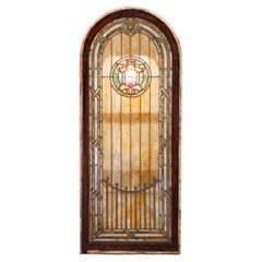 Antique Leaded Stained Glass Arch Form Window, Circa 1900