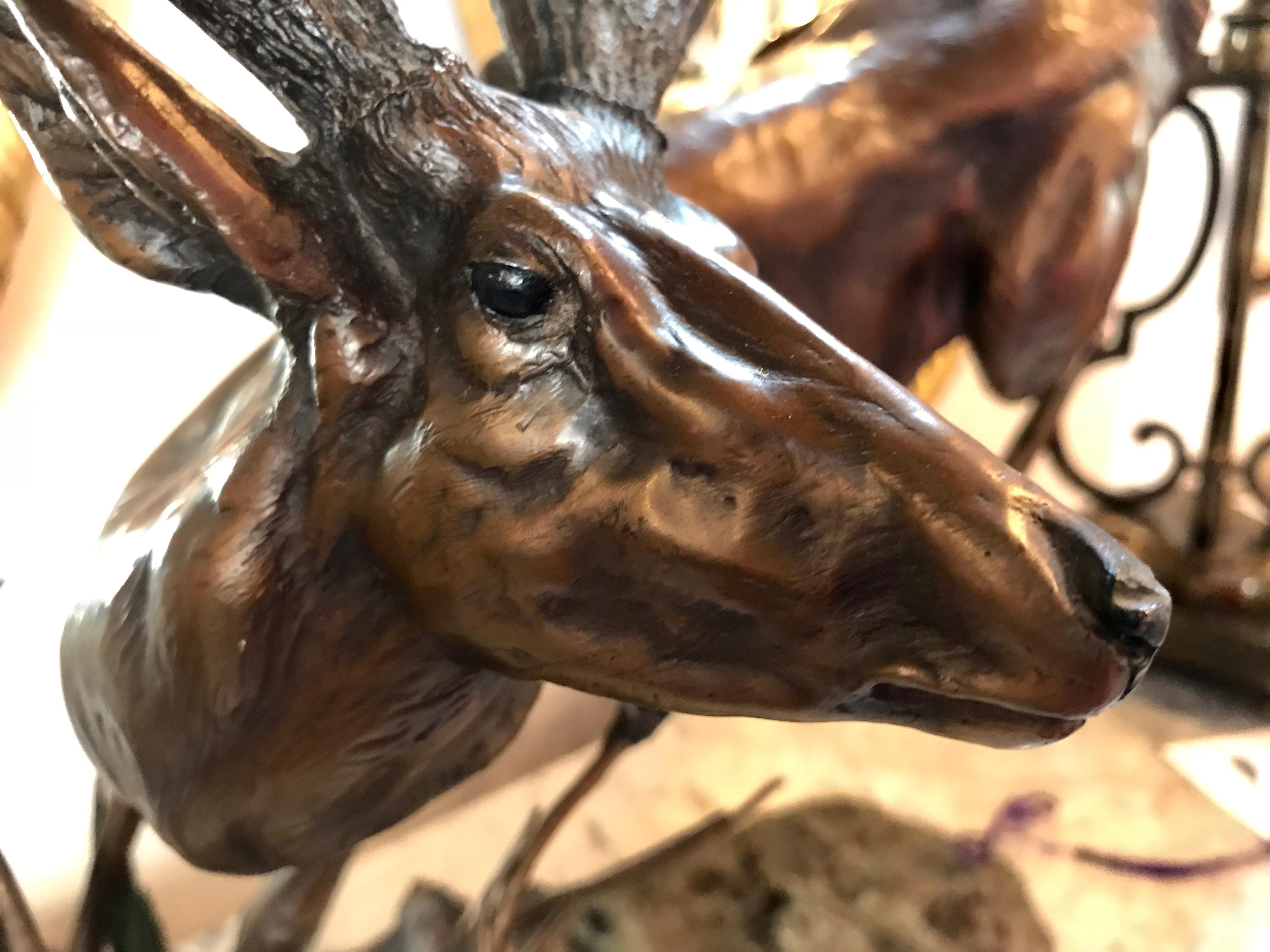 20th Century Antique Leaping Stag Signed Bronze Signed and Numbered 