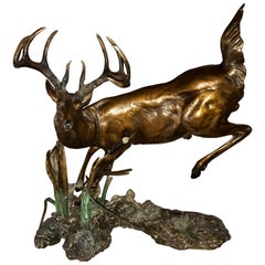 Antique Leaping Stag Signed Bronze Signed and Numbered "Dennis Jones" 