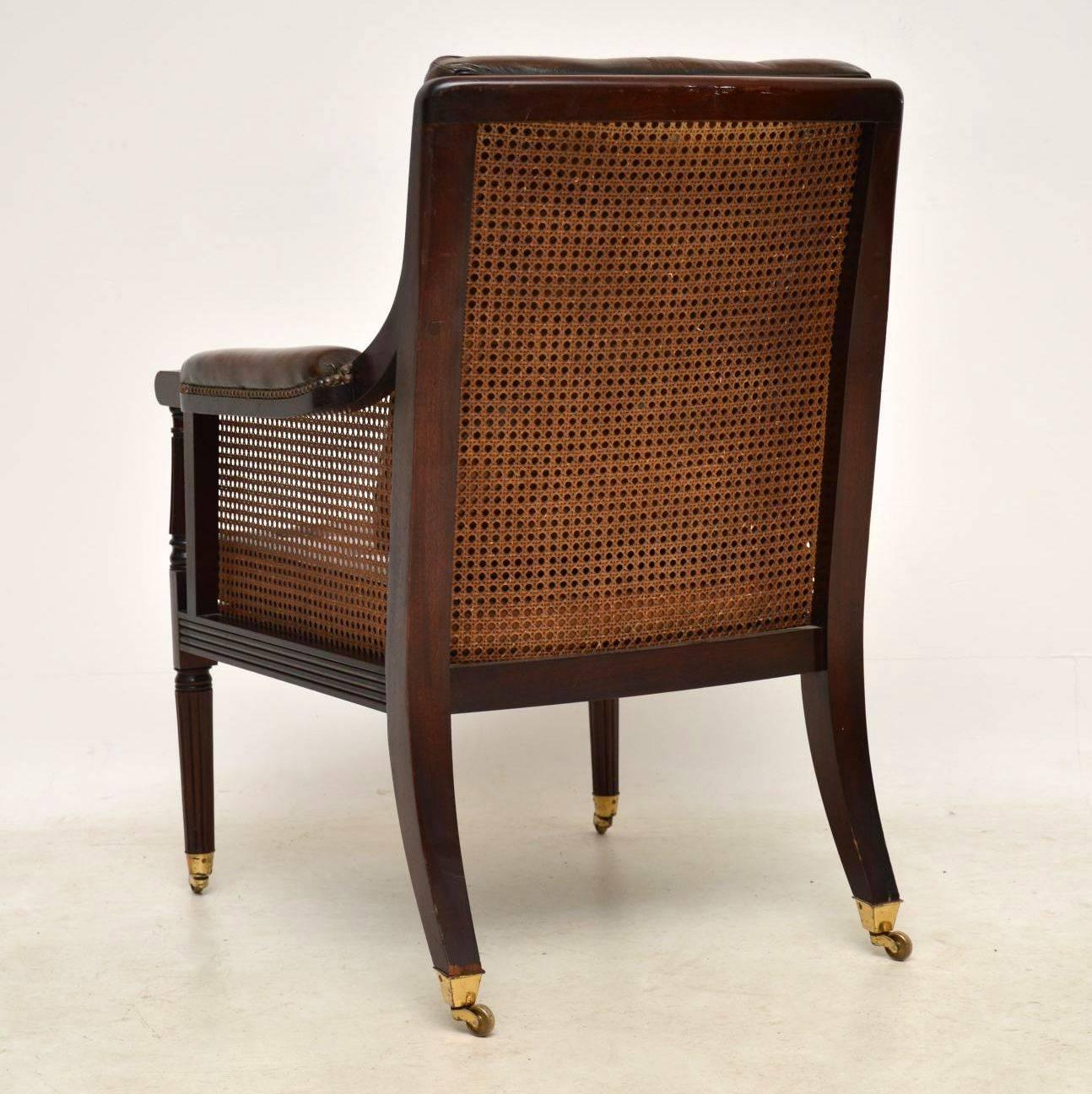 Antique Leather and Caned Mahogany Armchair 4