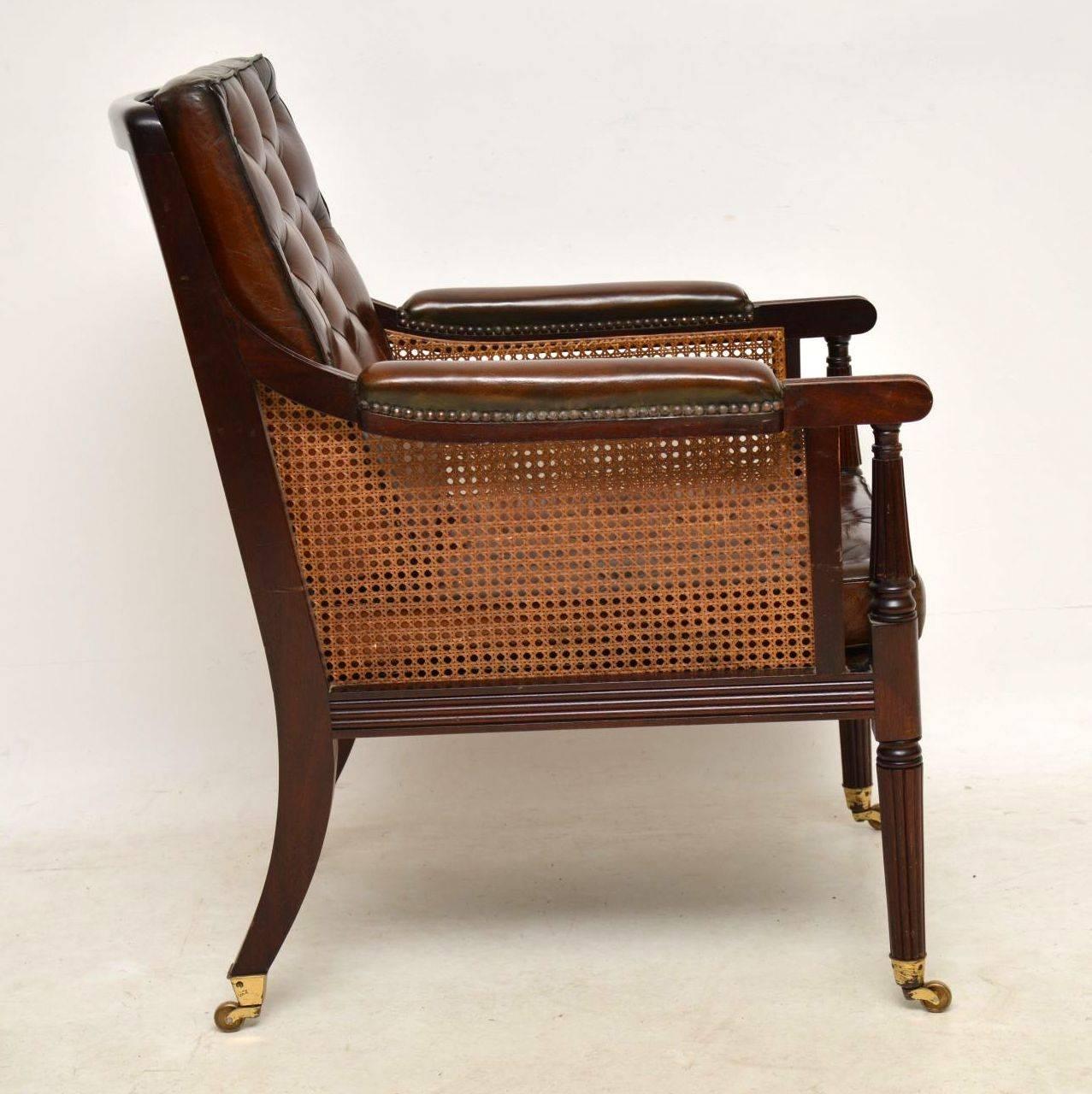 Antique Leather and Caned Mahogany Armchair In Excellent Condition In London, GB
