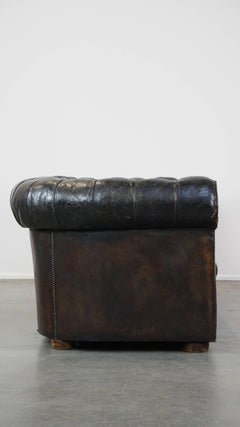 Antique leather 3-seater chesterfield sofa with excellent character and patina