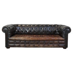 Antique leather 3-seater chesterfield sofa with excellent character and patina