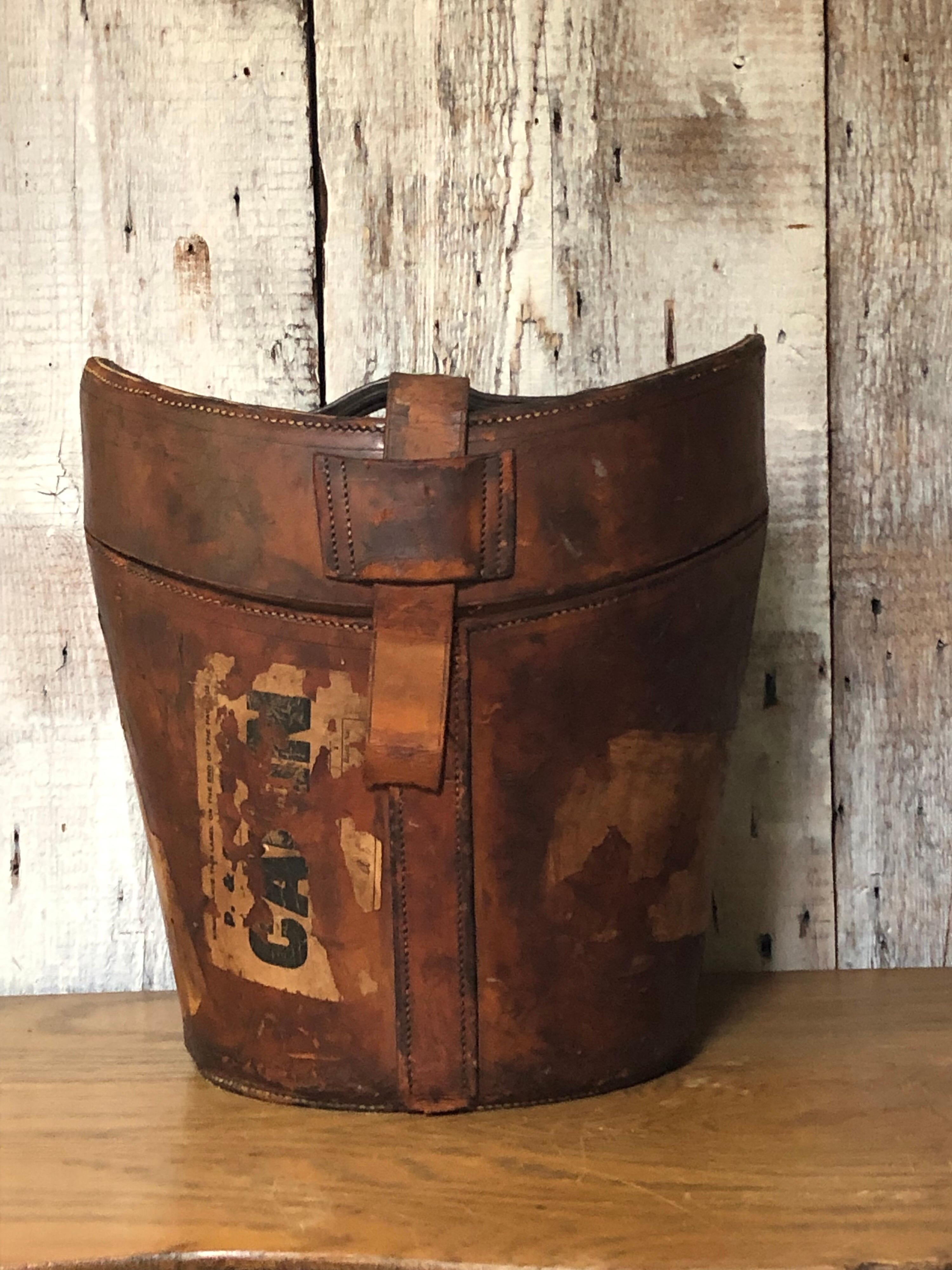English Antique Leather AN & CSL Triple Hat Box with Travel Stamps, Satin Lined, 1880s For Sale