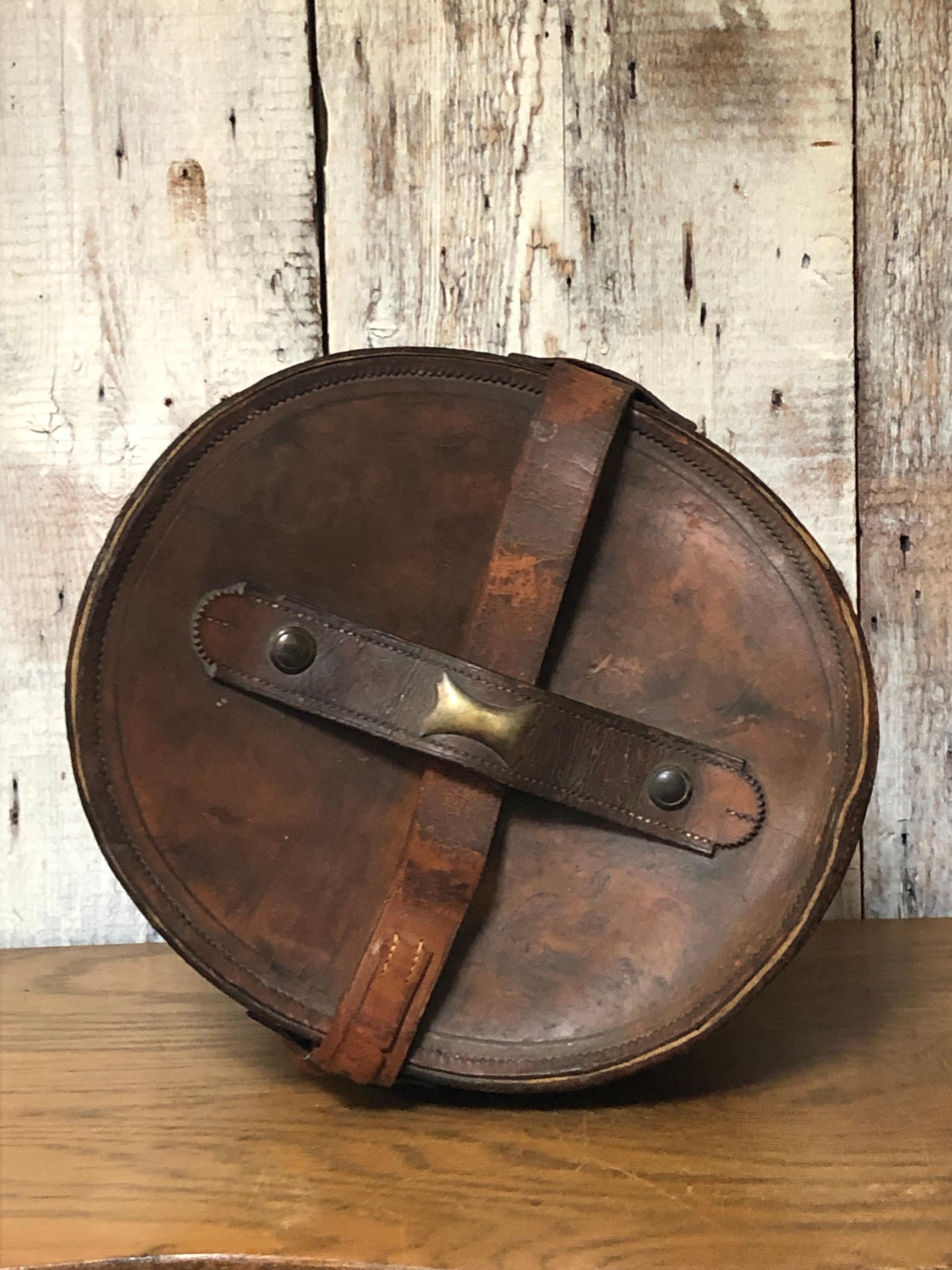 19th Century Antique Leather AN & CSL Triple Hat Box with Travel Stamps, Satin Lined, 1880s For Sale