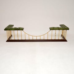 Antique Leather and Brass Fireplace Fender