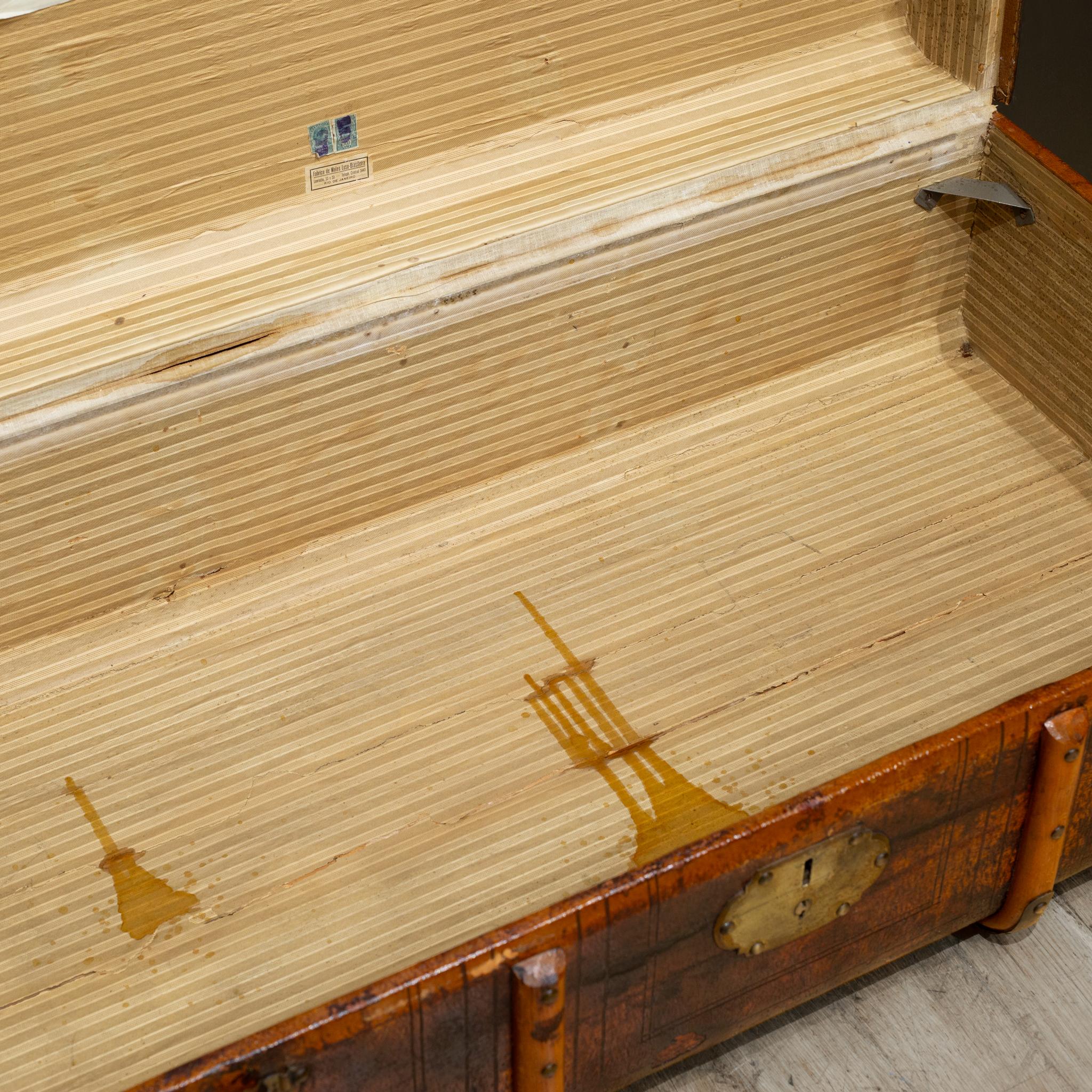 Antique Leather and Brass Steamer Trunk c.1880-1910 For Sale 3