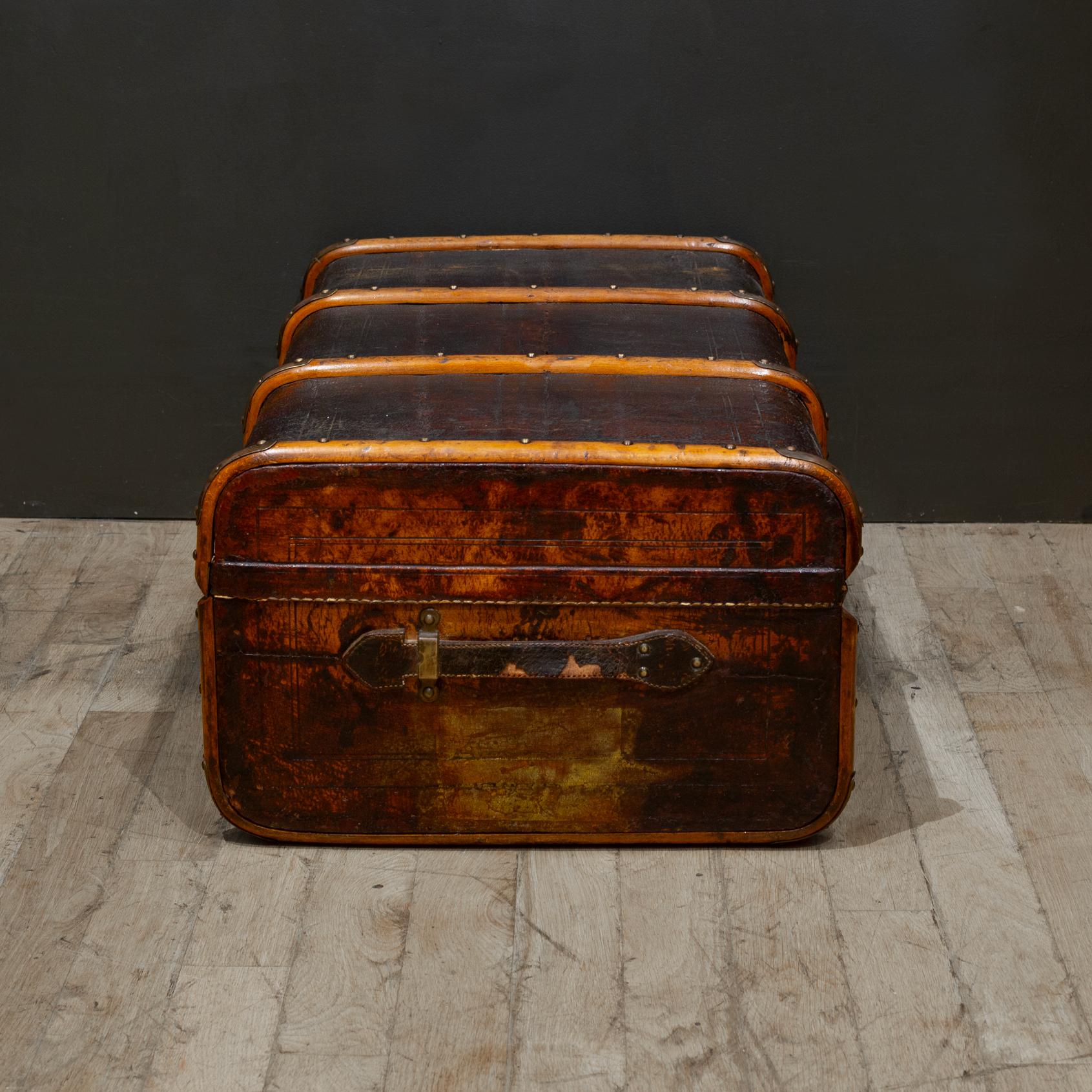 Brazilian Antique Leather and Brass Steamer Trunk c.1880-1910 For Sale