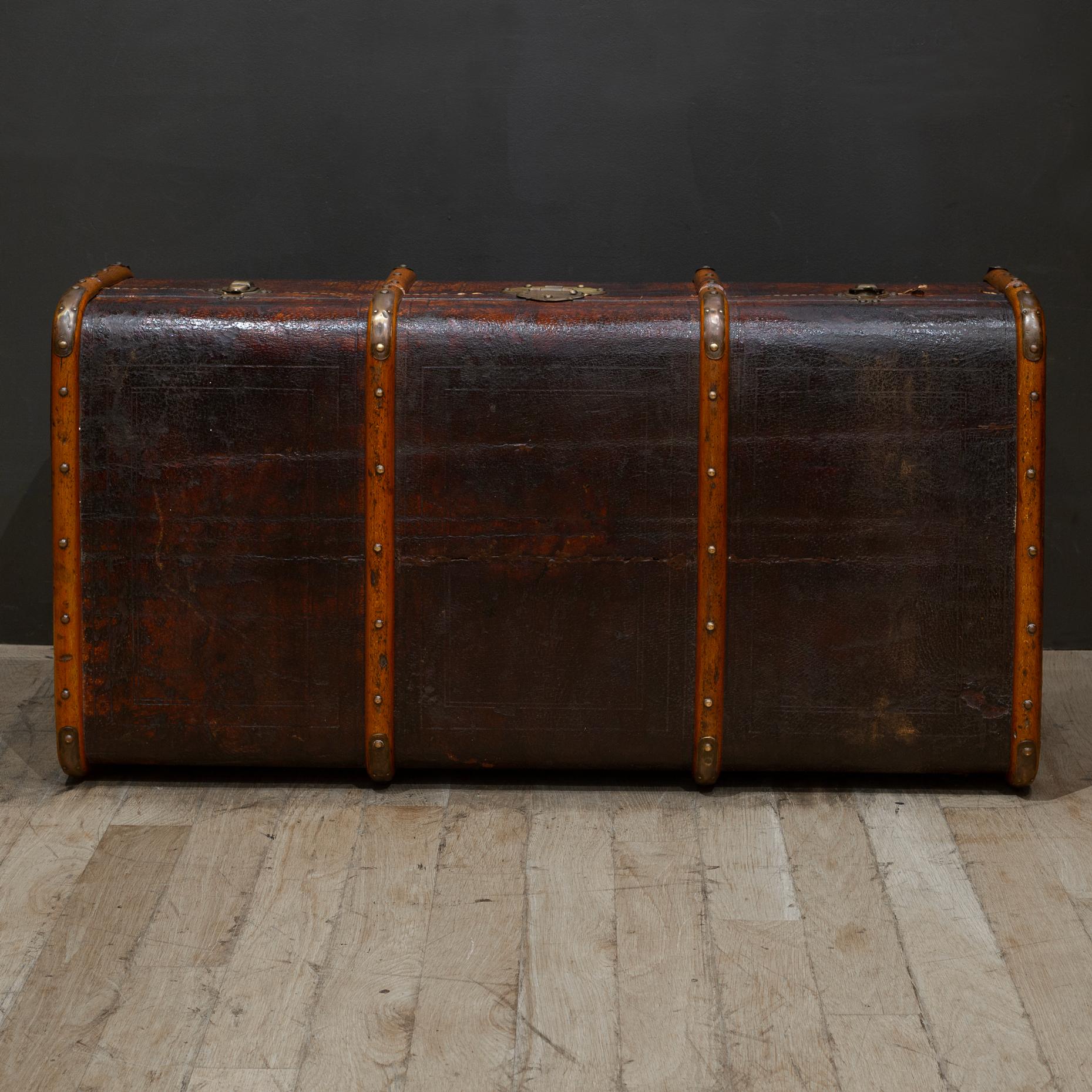 19th Century Antique Leather and Brass Steamer Trunk c.1880-1910 For Sale