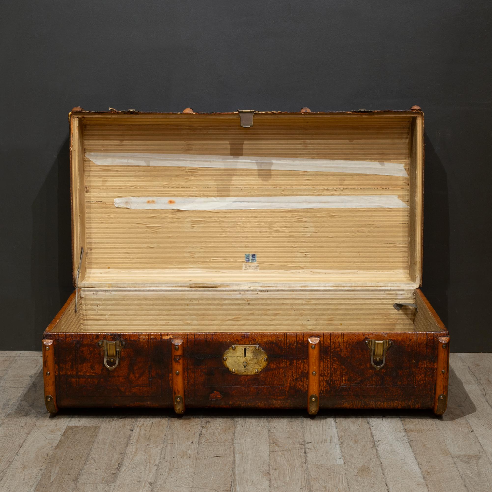 Antique Leather and Brass Steamer Trunk c.1880-1910 For Sale 2
