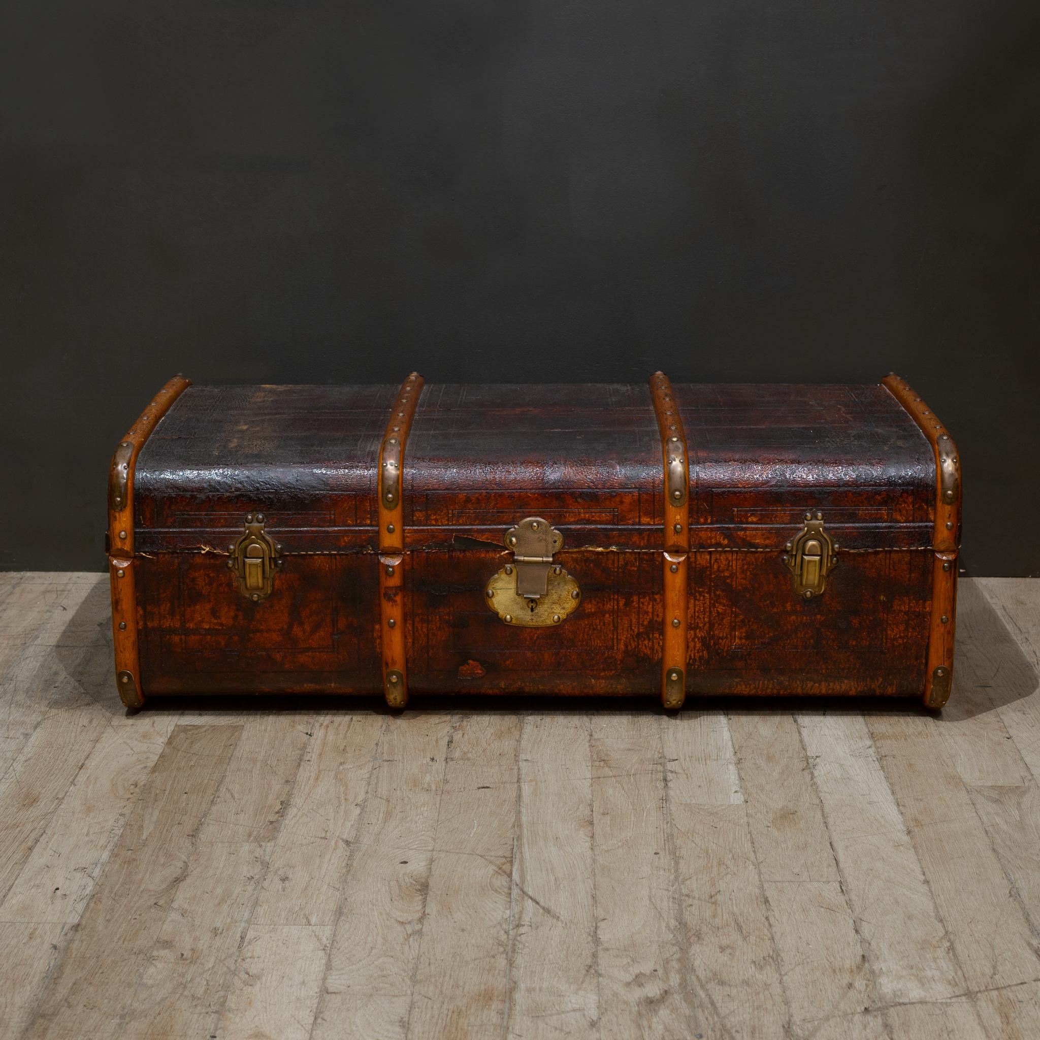 Antique Leather and Brass Steamer Trunk c.1880-1910 For Sale