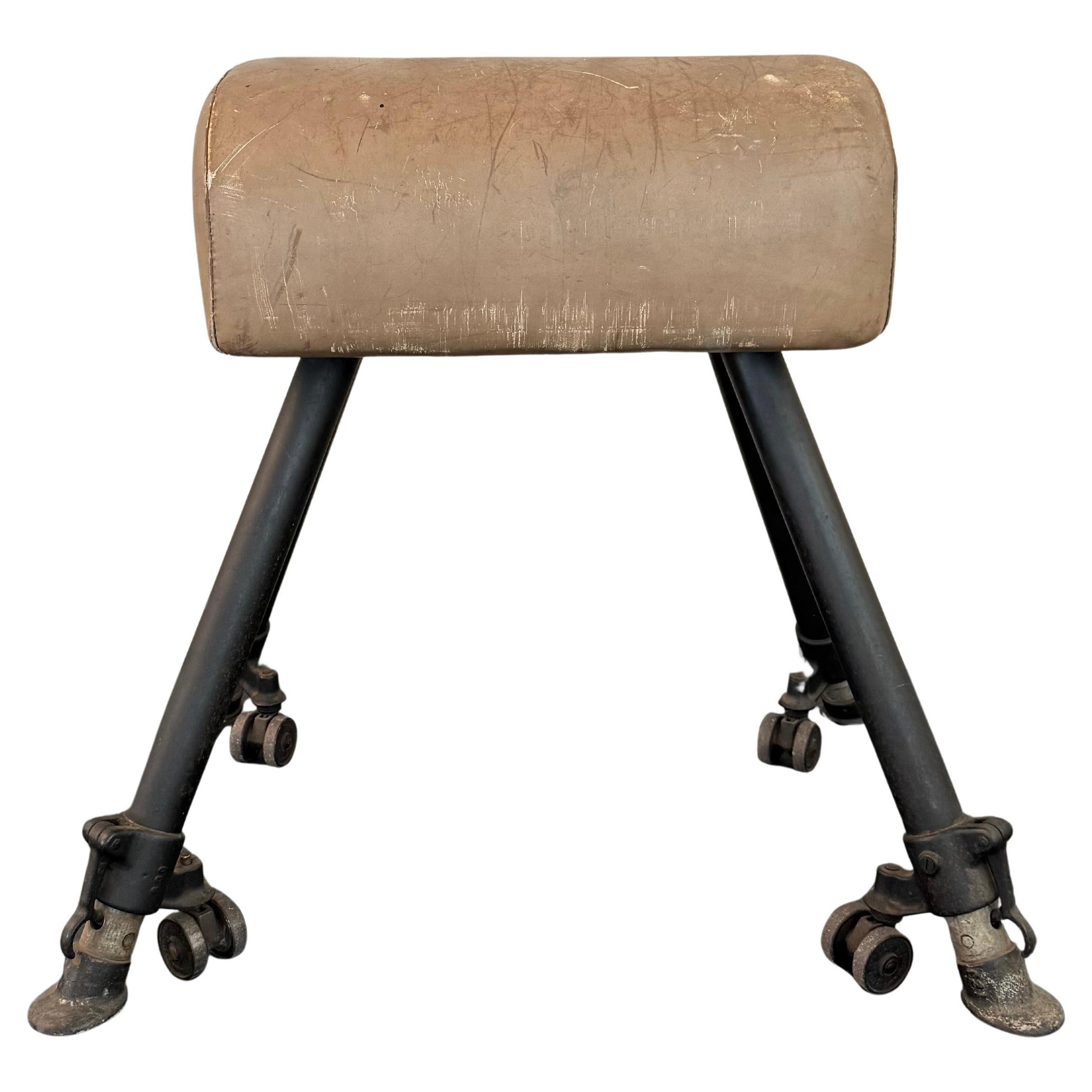 Antike Leder und Gusseisen einstellbar Gymnasium Pommel Pferd im Angebot 5
