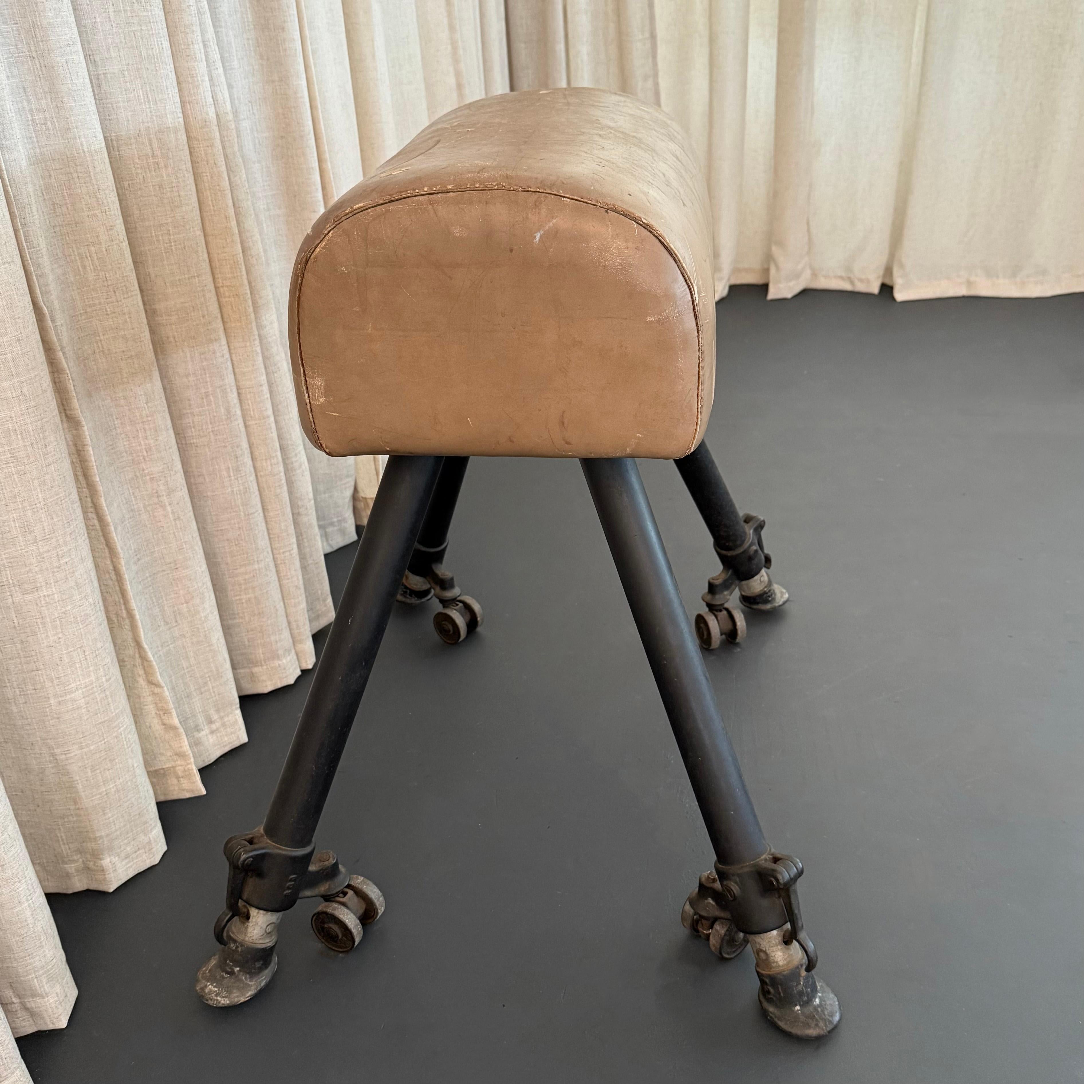 Antike Leder und Gusseisen einstellbar Gymnasium Pommel Pferd (amerikanisch) im Angebot