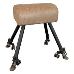 Antique Leather And Cast Iron Adjustable Gymnasium Pommel Horse