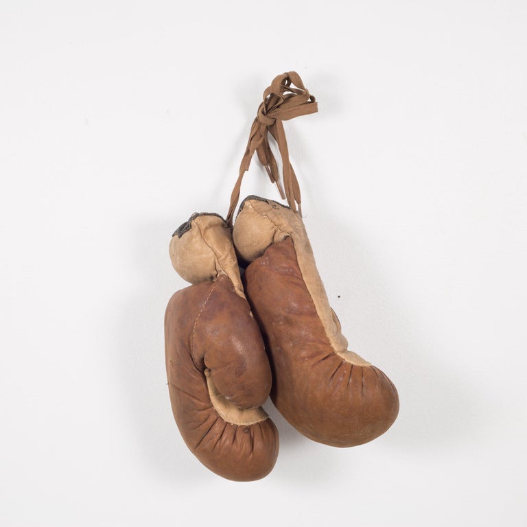Antique Leather and Horse Hair Children's Boxing Gloves by Yale, circa