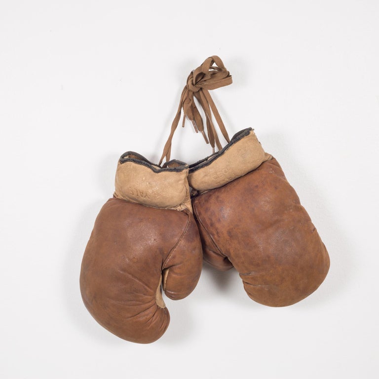 Antique Leather and Horse Hair Children's Boxing Gloves by Yale, circa
