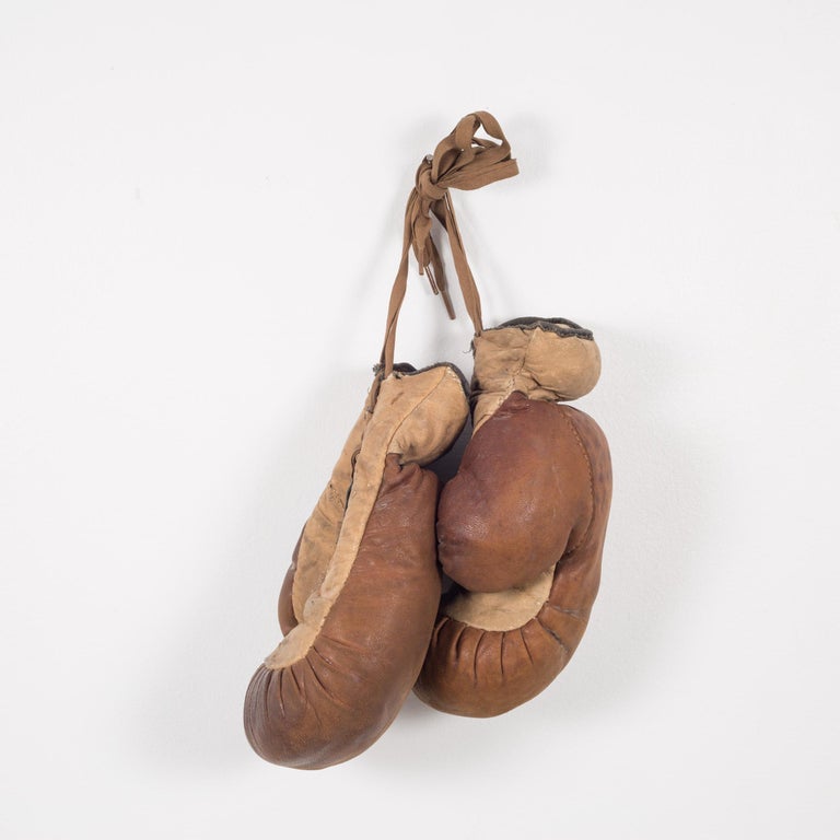 Antique Leather and Horse Hair Children's Boxing Gloves by Yale, circa