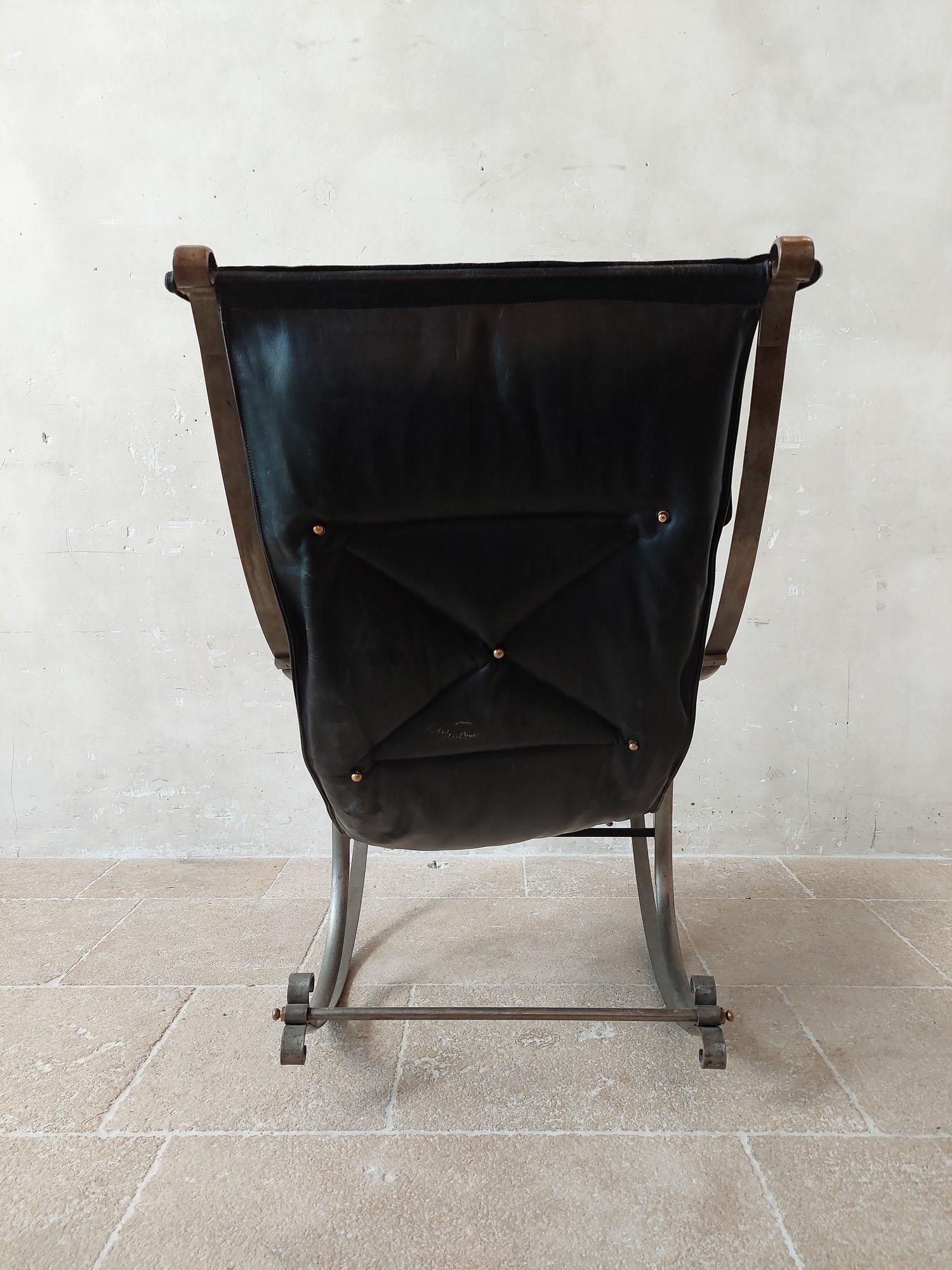 Antique leather and iron rocking chair by P. Cooper for R.W. Winfield, ca. 1850 For Sale 1
