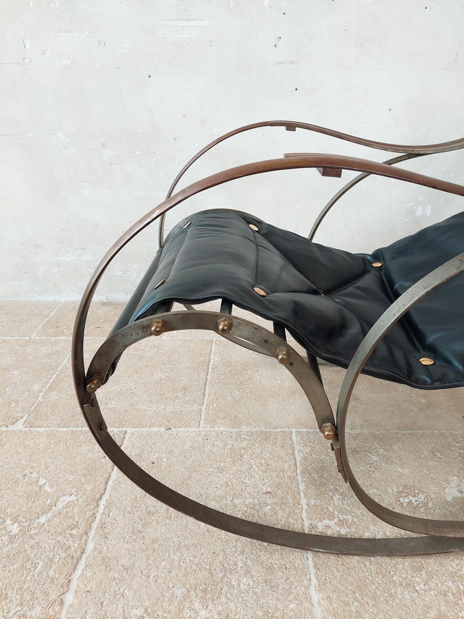 Antique leather and iron rocking chair by P. Cooper for R.W. Winfield, ca. 1850 For Sale 2