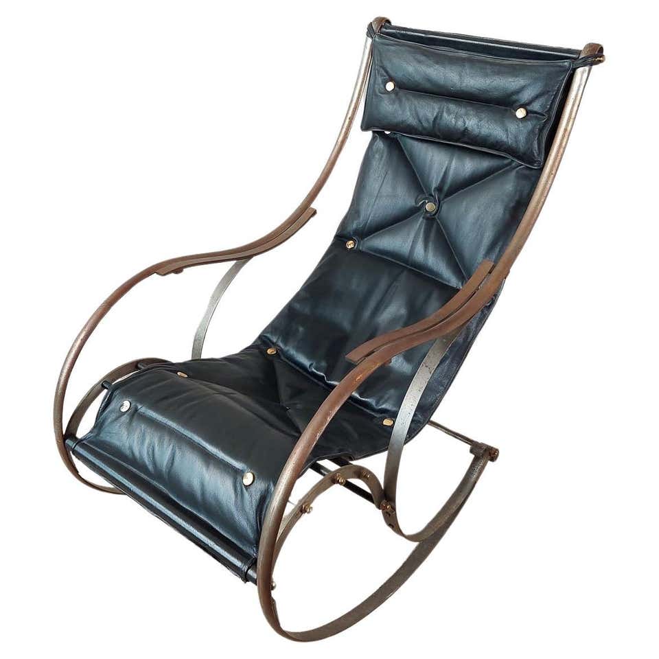 19th Century Campaign Iron with Leather Rocking Chair R.W. Winfield For ...