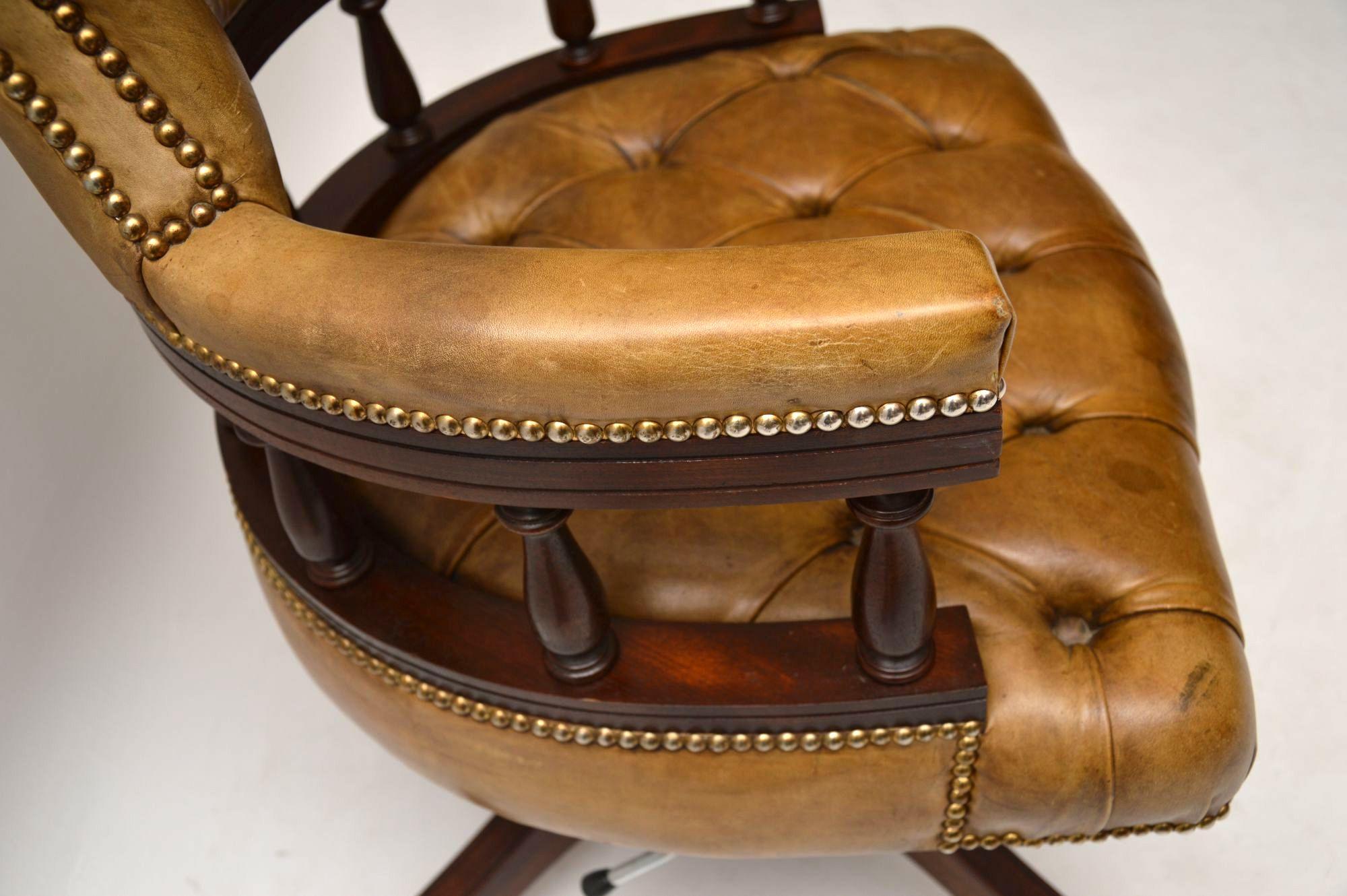 Victorian Antique Leather and Mahogany Swivel Desk Chair