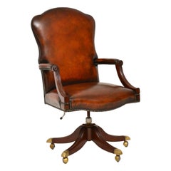 Antique Leather and Mahogany Swivel Desk Chair