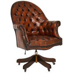 Antique Leather and Mahogany Swivel Desk Chair