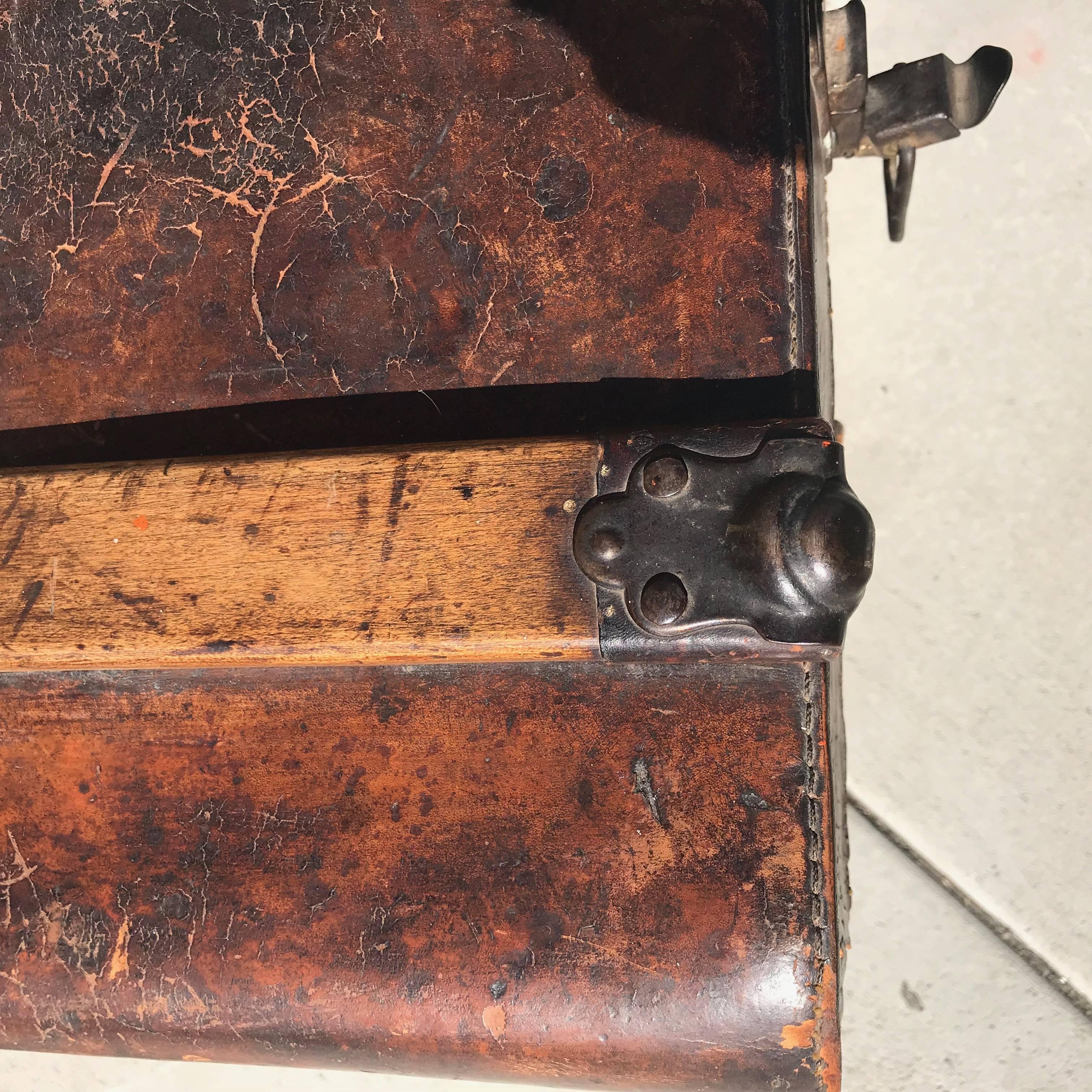 Campaign Antique Leather and Wood Trunk, circa 1890