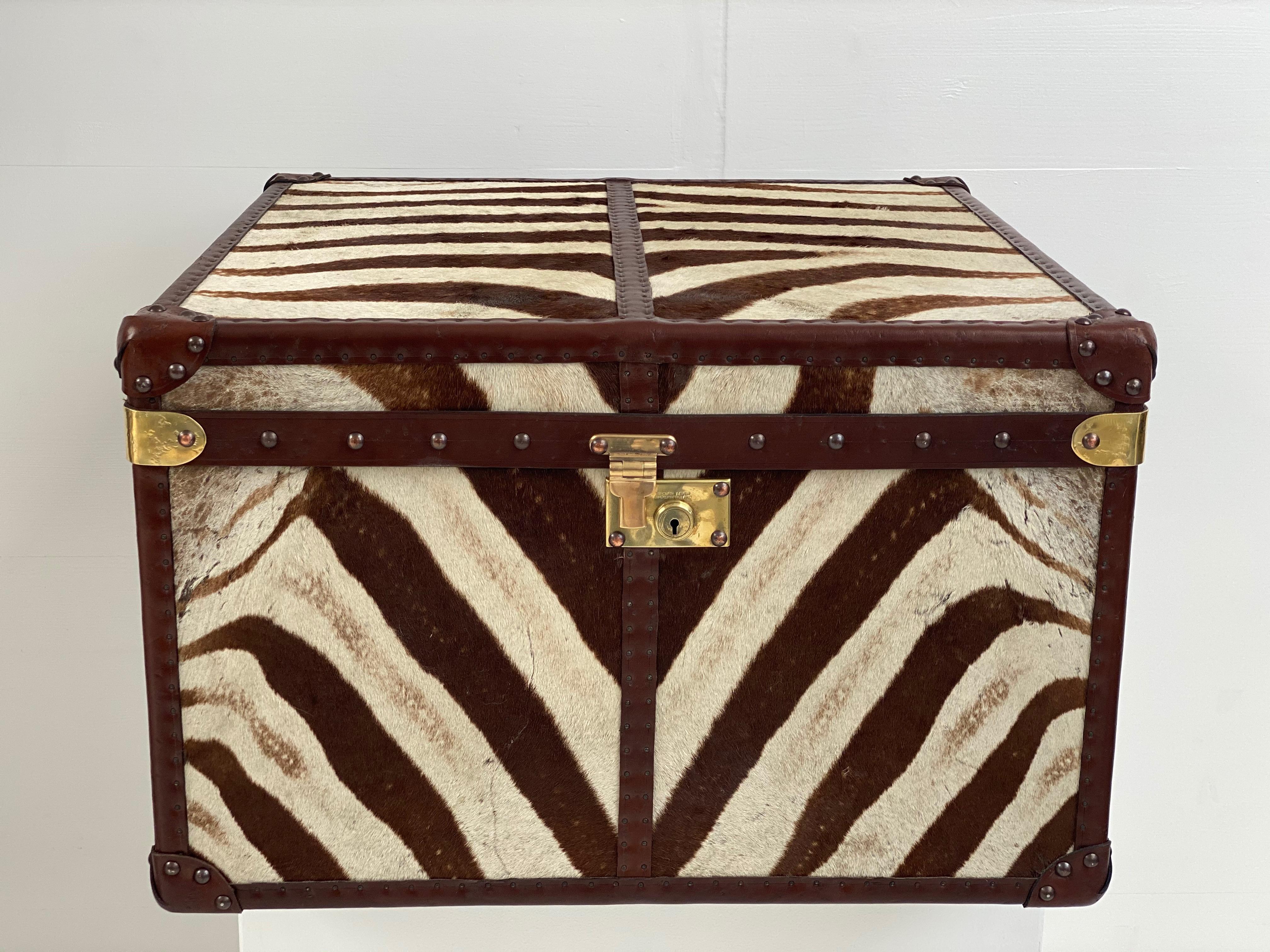 Antique Leather and Zebra Skin Trunk 5