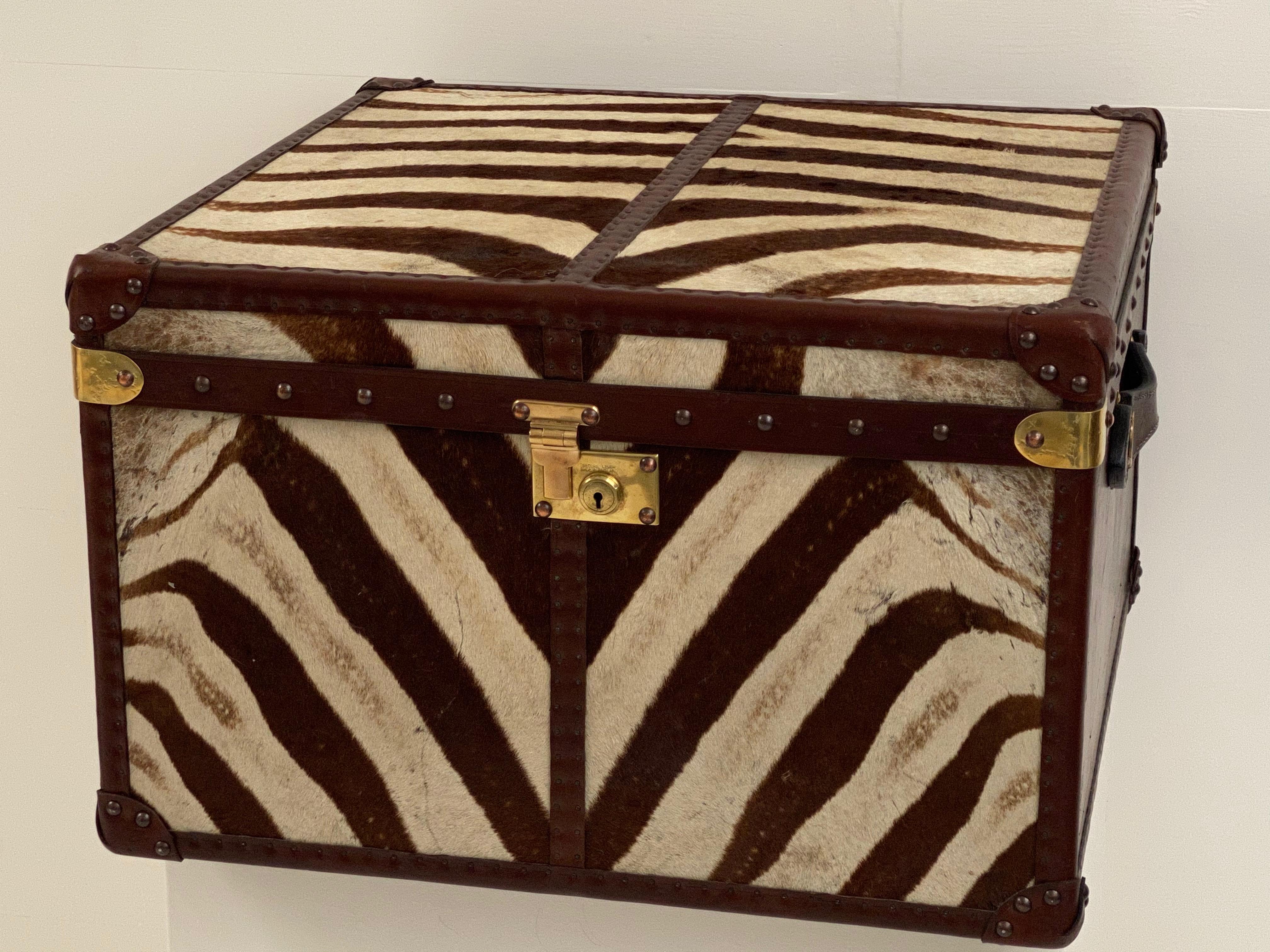 Polished Antique Leather and Zebra Skin Trunk