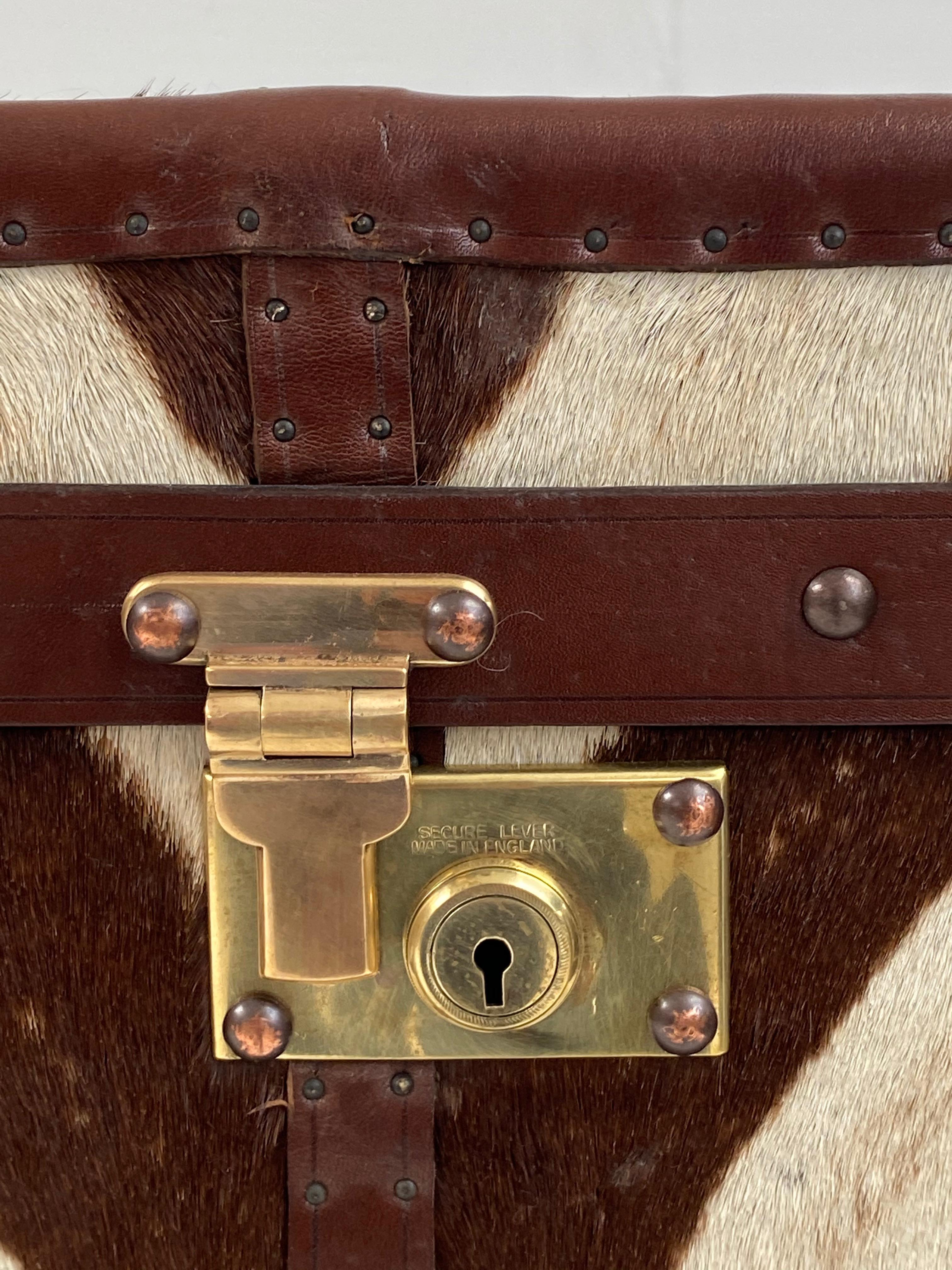 20th Century Antique Leather and Zebra Skin Trunk