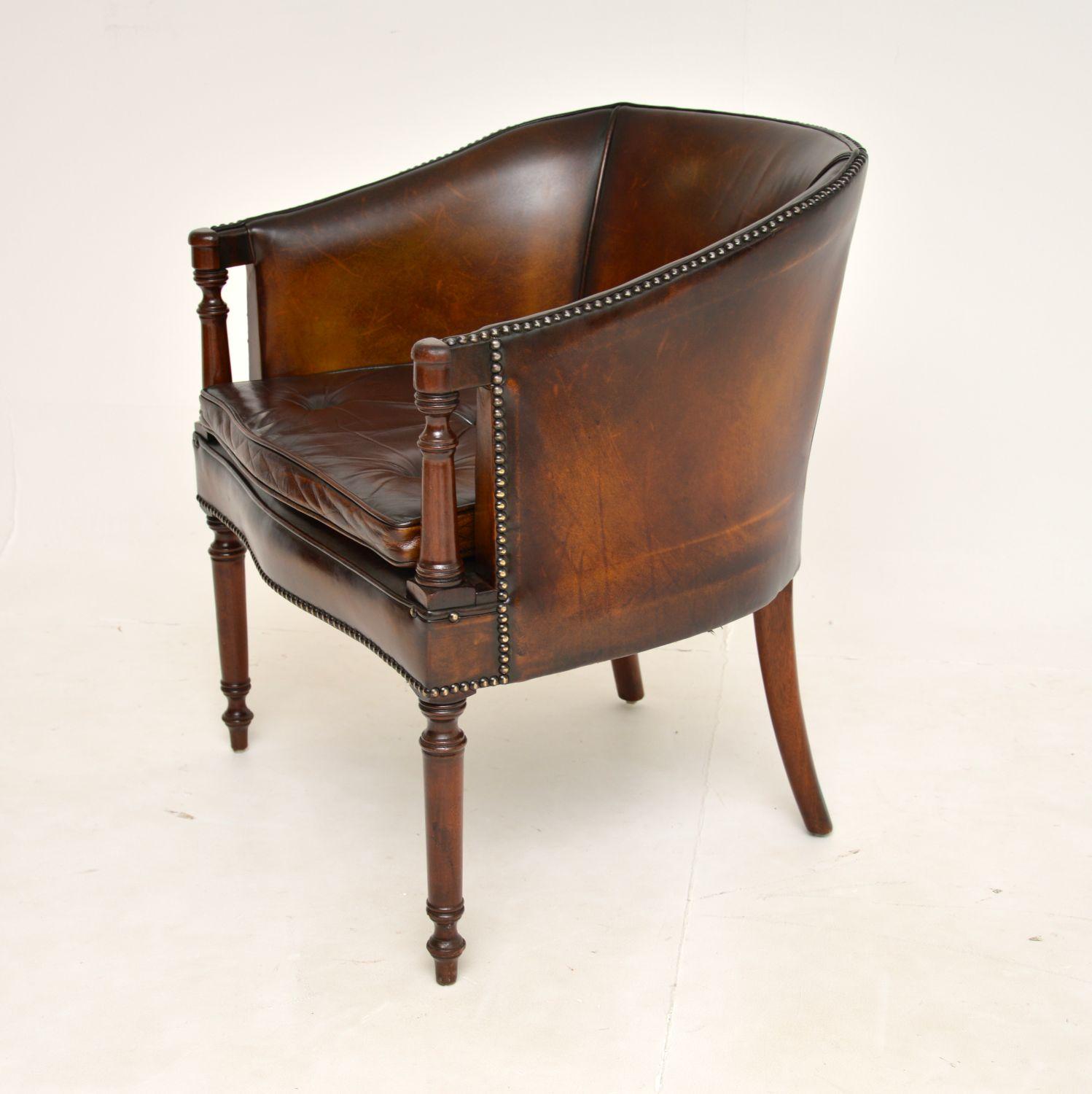 English Antique Leather Armchair / Desk Chair