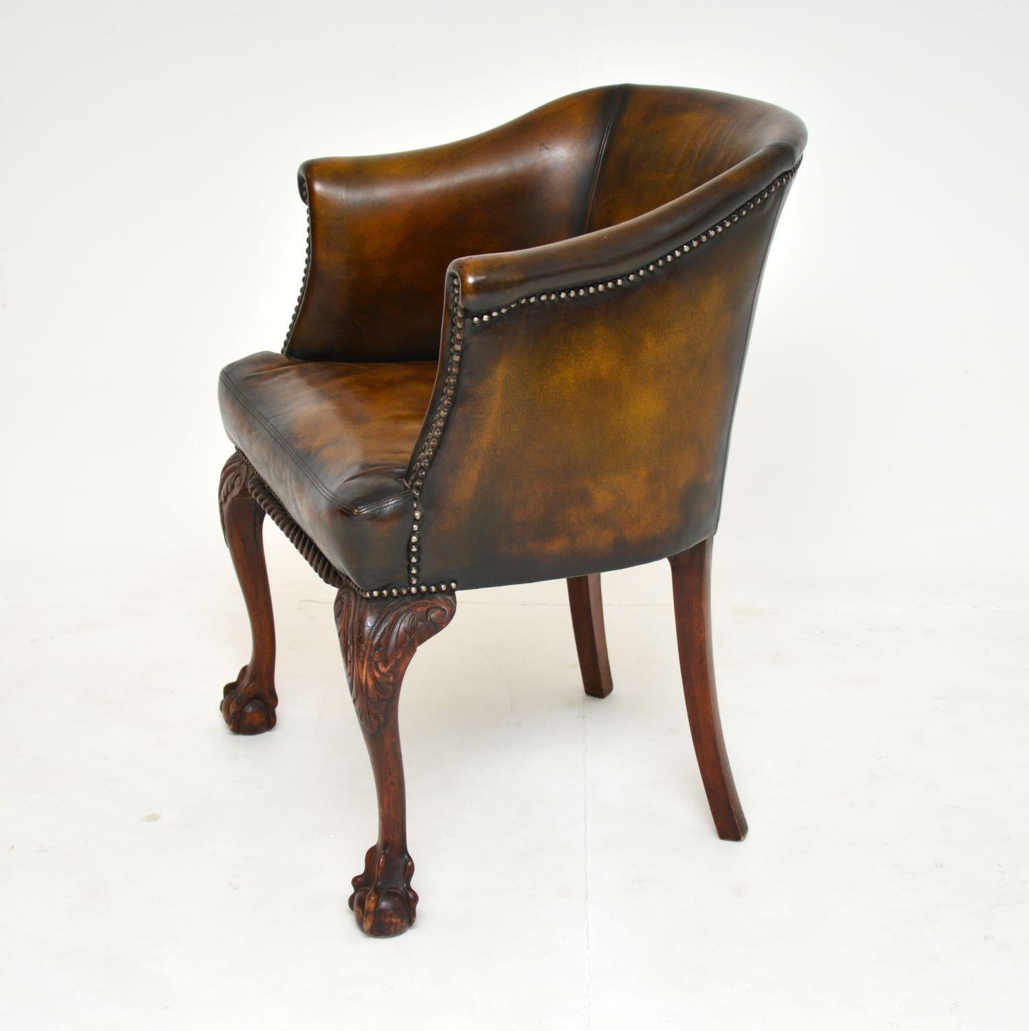 English Antique Leather Armchair / Desk Chair