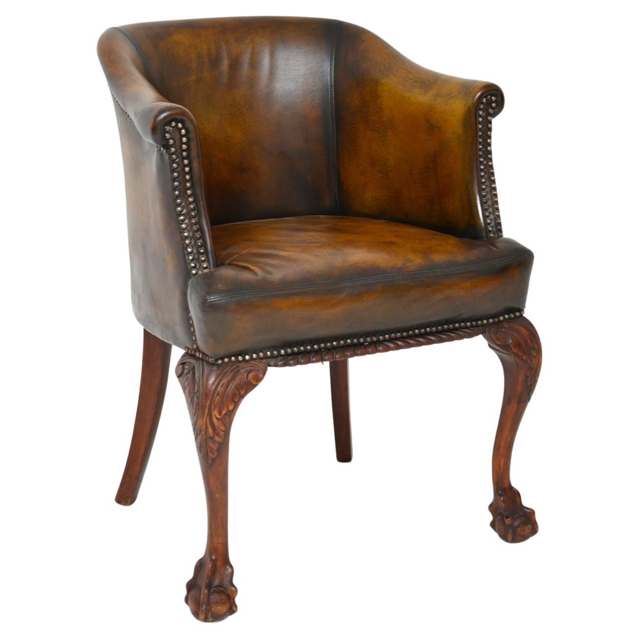 Antique Leather Armchair / Desk Chair