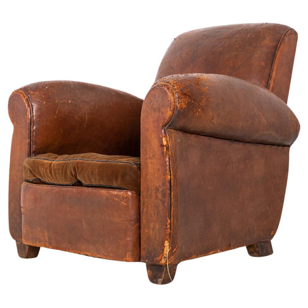 Antique Leather Art Deco Club Chair Country House Armchair, circa 1930 For Sale