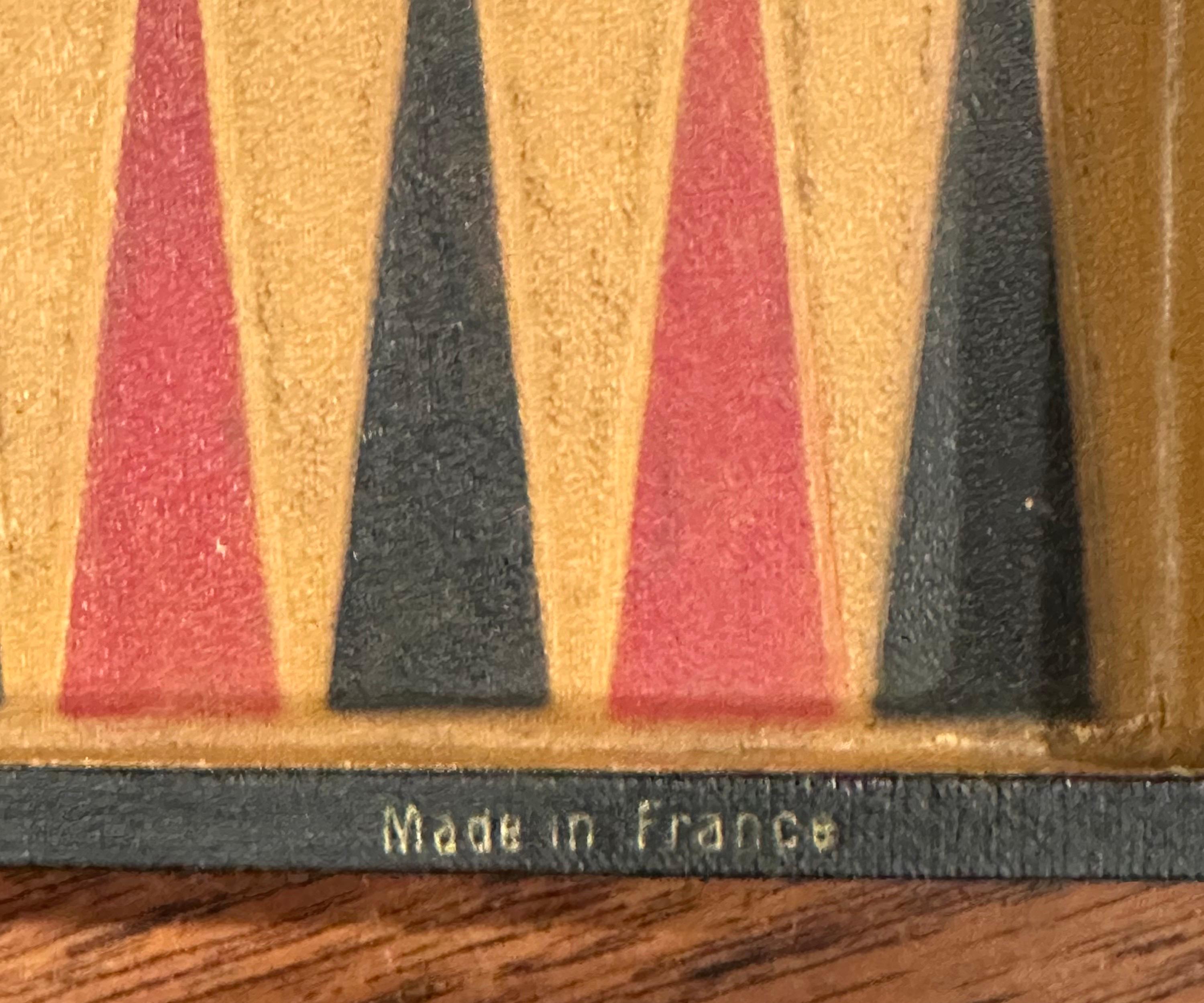 Antiguo Juego de Backgammon / Damas de Viaje de Cuero y Baquelita de Francia en venta 12