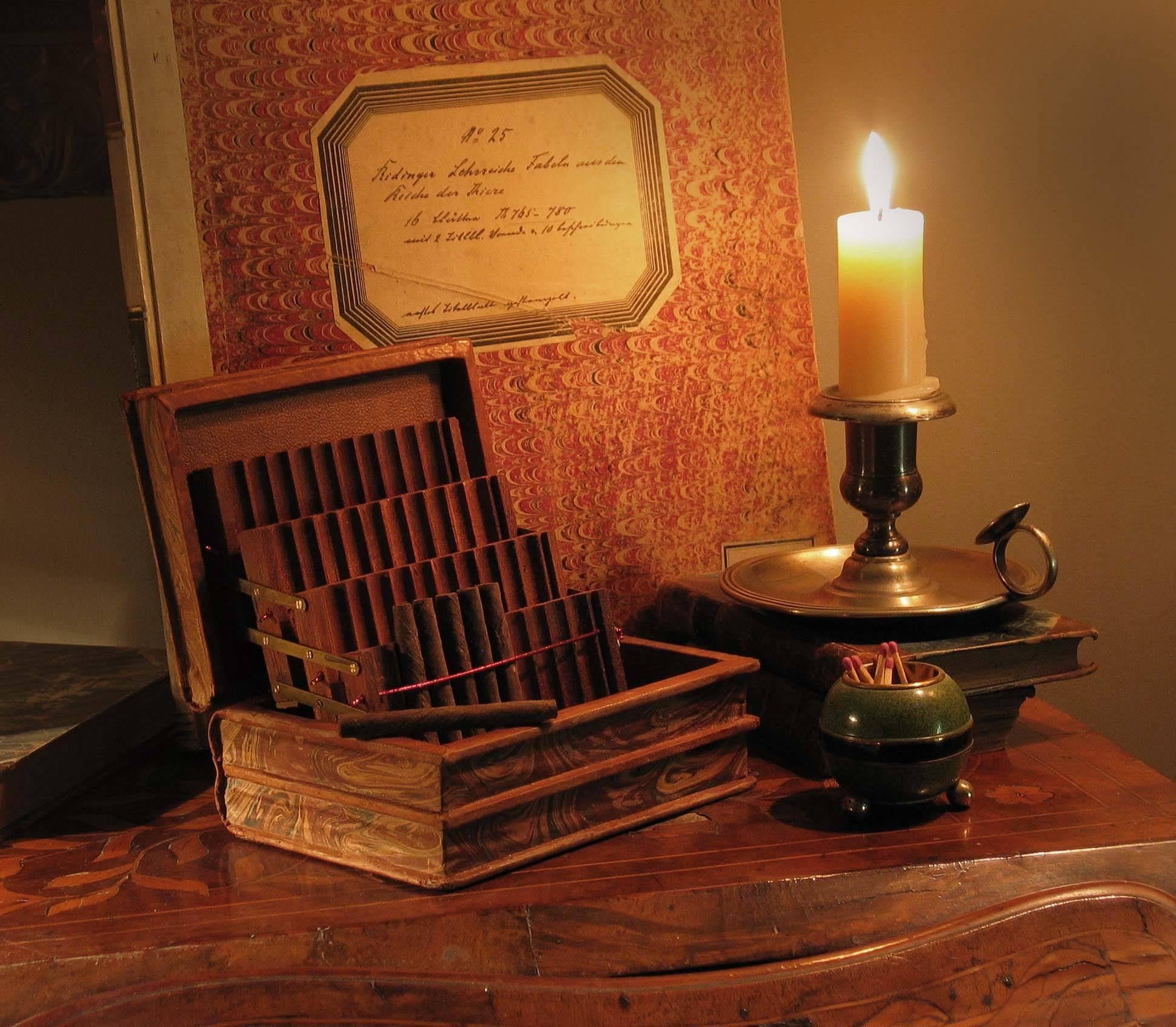 20th Century Antique Leather Book Form Box with Fitted Cigarette or Cigar Dispenser