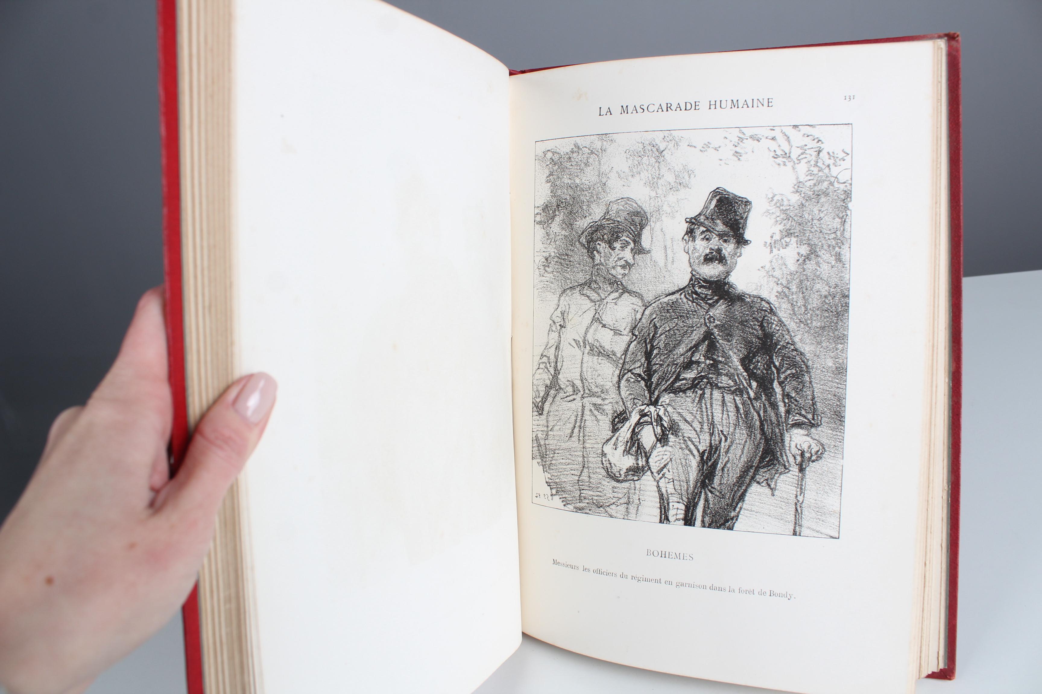 Antikes Lederbuch „La Mascarade Humaine“, von Gavarni, 1881er Jahre, Frankreich im Angebot 6