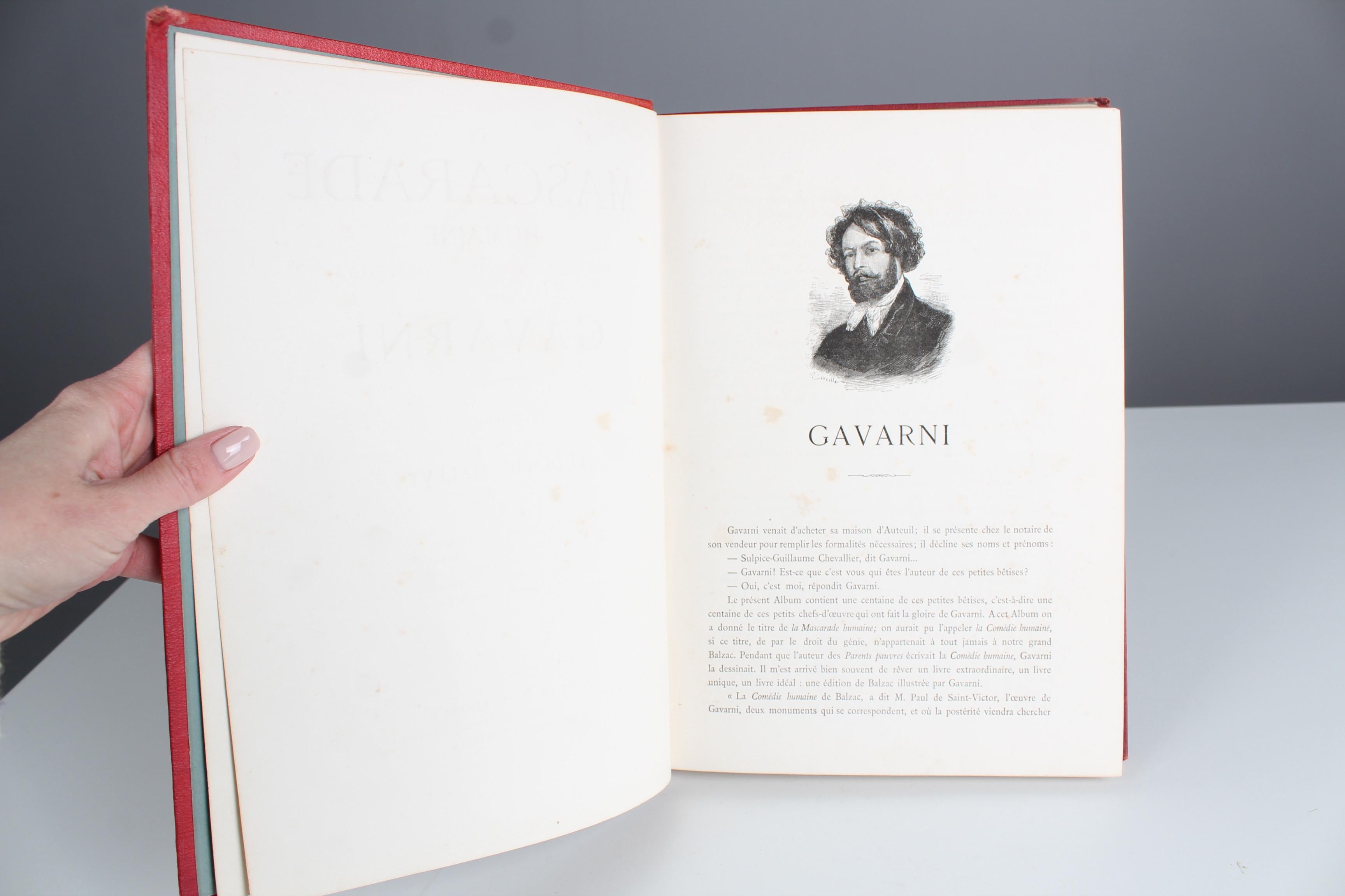 Antikes Lederbuch „La Mascarade Humaine“, von Gavarni, 1881er Jahre, Frankreich im Angebot 11