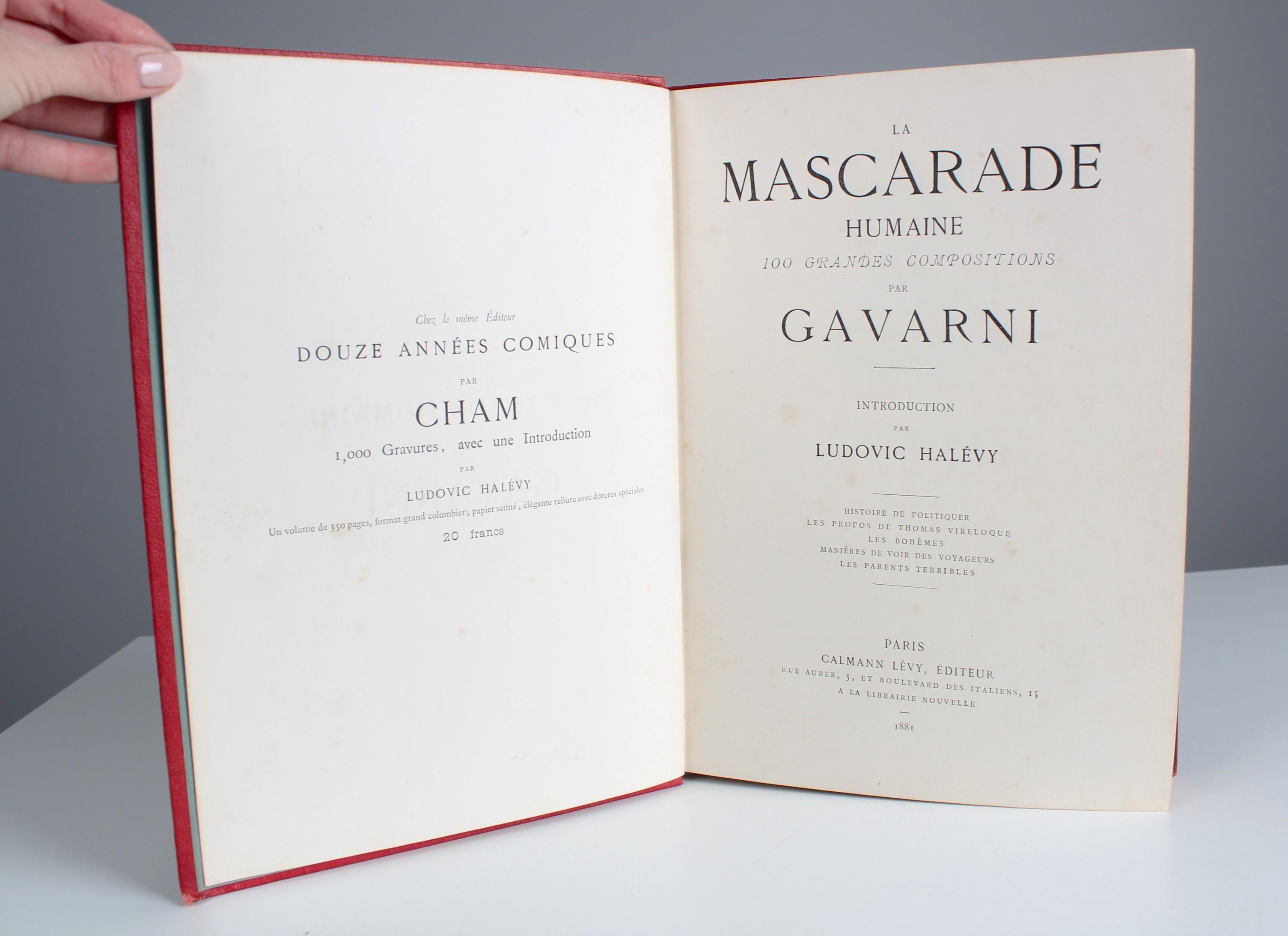 Antikes Lederbuch „La Mascarade Humaine“, von Gavarni, 1881er Jahre, Frankreich (19. Jahrhundert) im Angebot