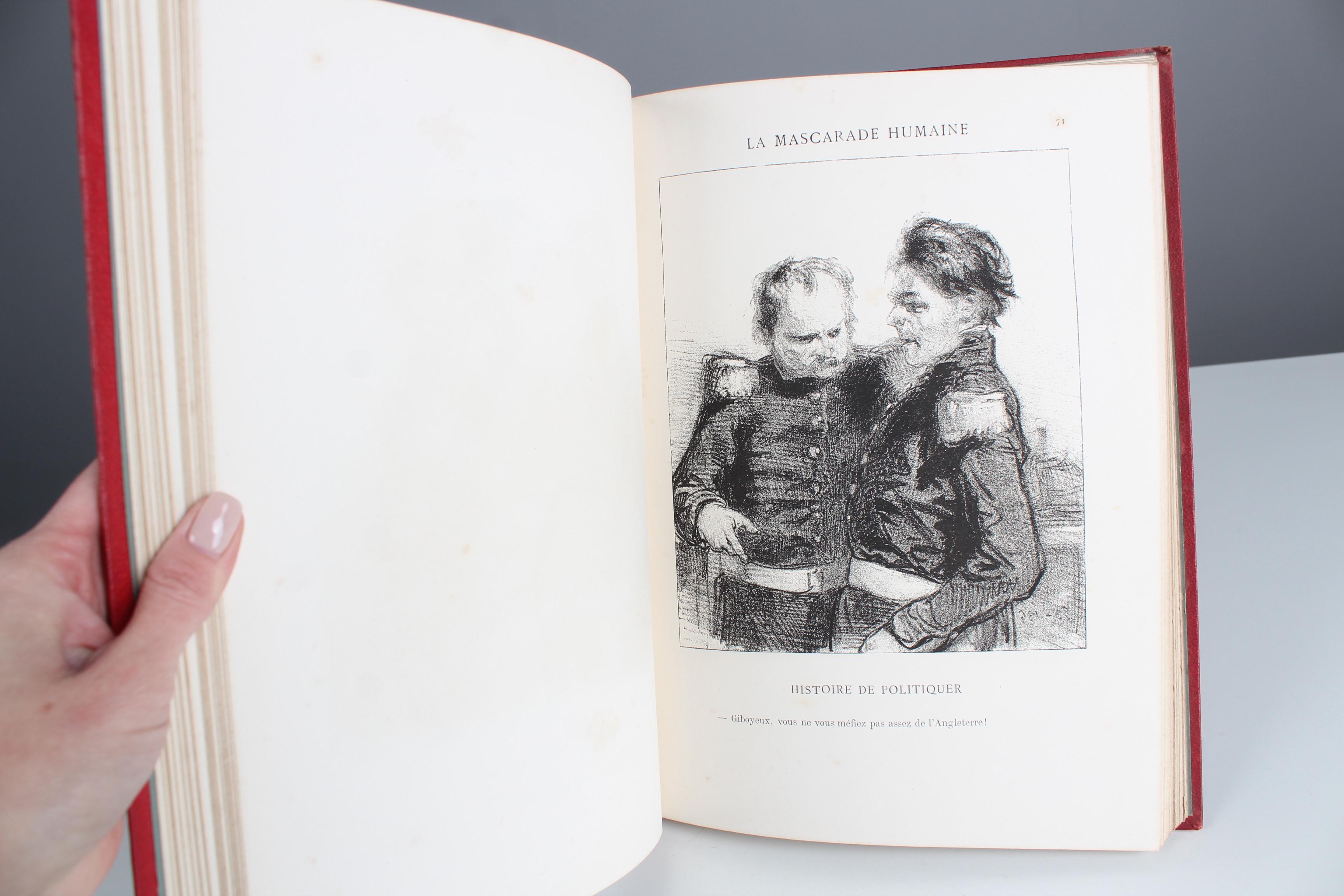 Antikes Lederbuch „La Mascarade Humaine“, von Gavarni, 1881er Jahre, Frankreich im Angebot 4