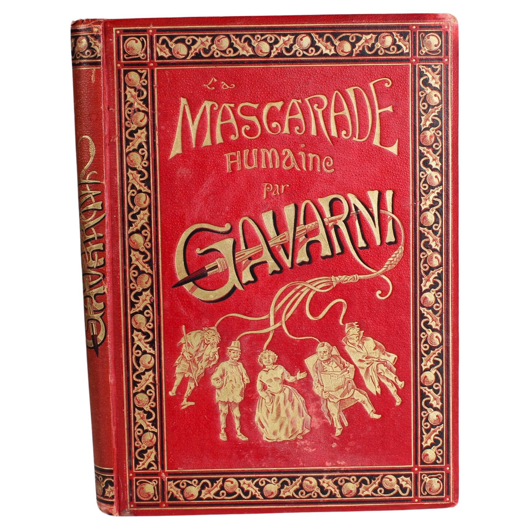 Antikes Lederbuch „La Mascarade Humaine“, von Gavarni, 1881er Jahre, Frankreich