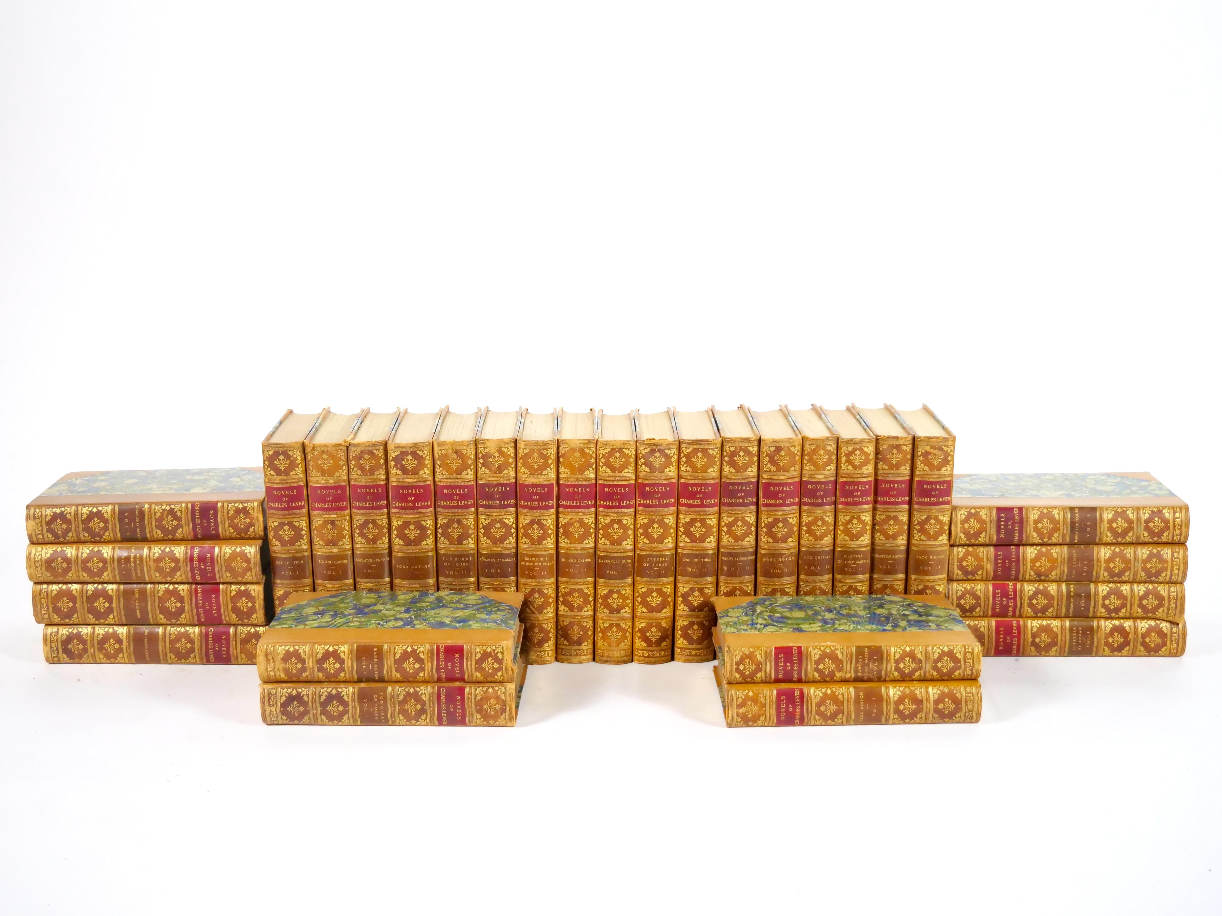 Gilt Antique Leather-Bound 29-Volume Collection – The Novels of Charles Lever (1894) For Sale
