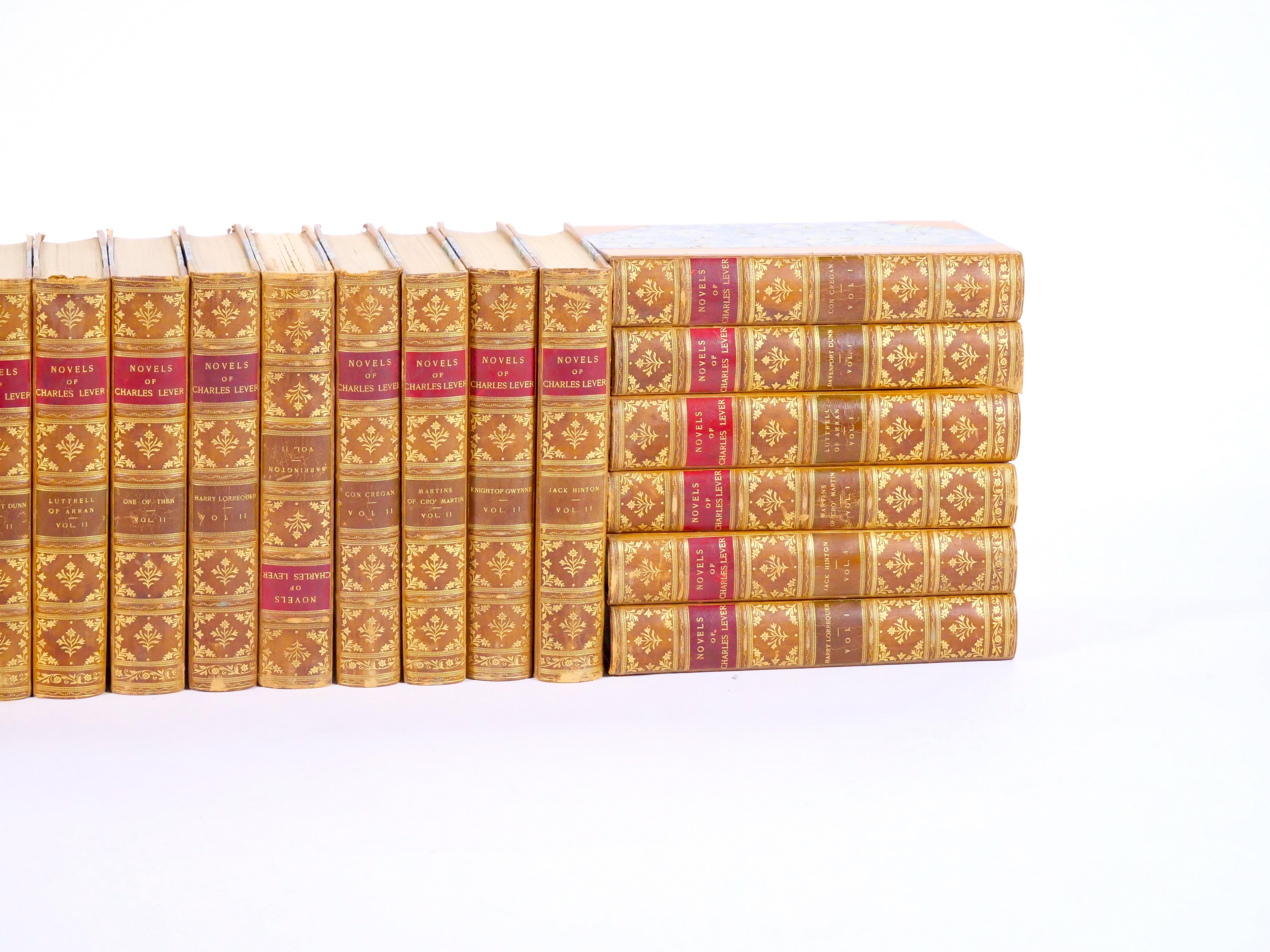 Antique Leather-Bound 29-Volume Collection – The Novels of Charles Lever (1894) In Good Condition For Sale In Tarry Town, NY