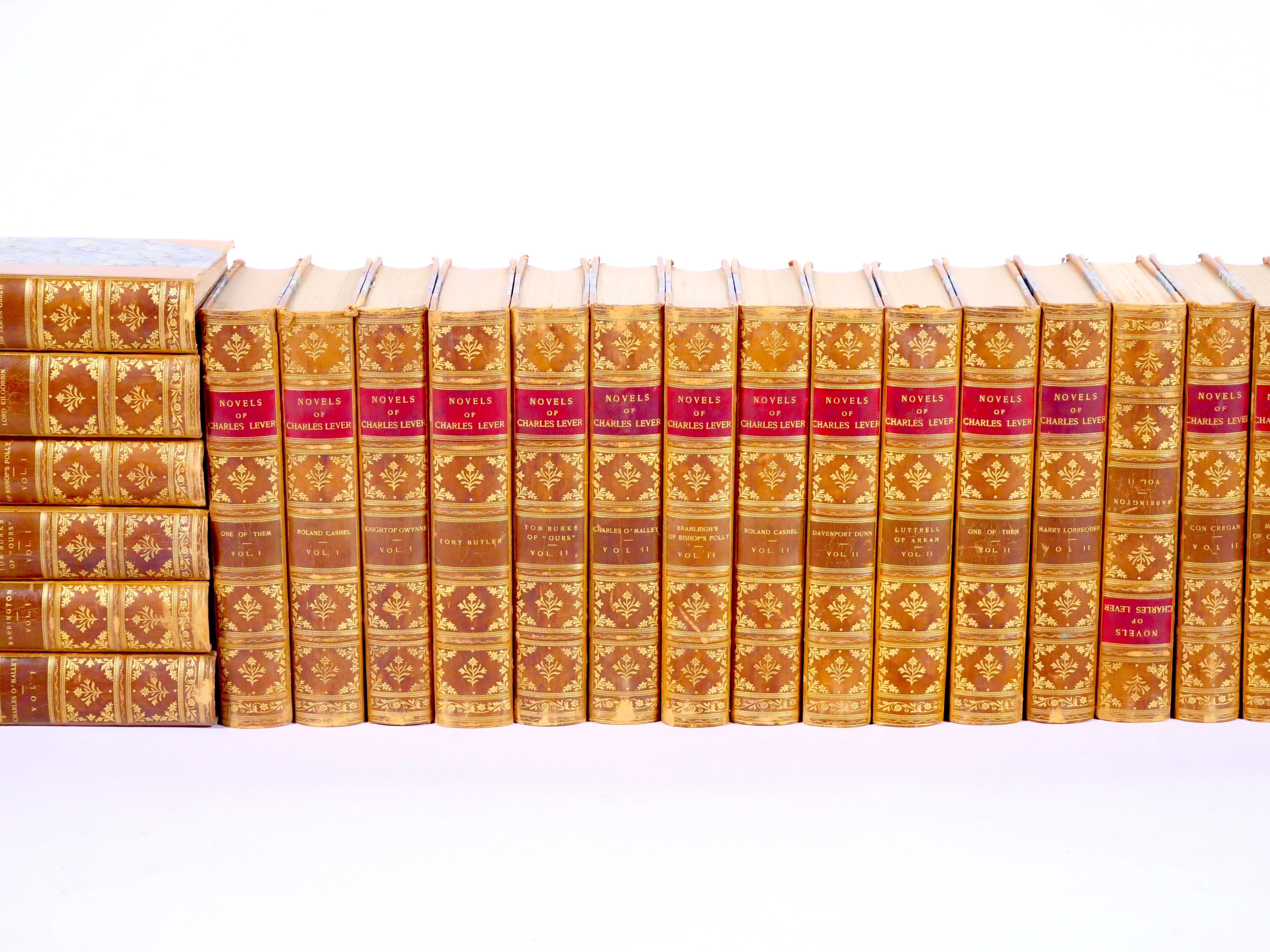 Late 19th Century Antique Leather-Bound 29-Volume Collection – The Novels of Charles Lever (1894) For Sale