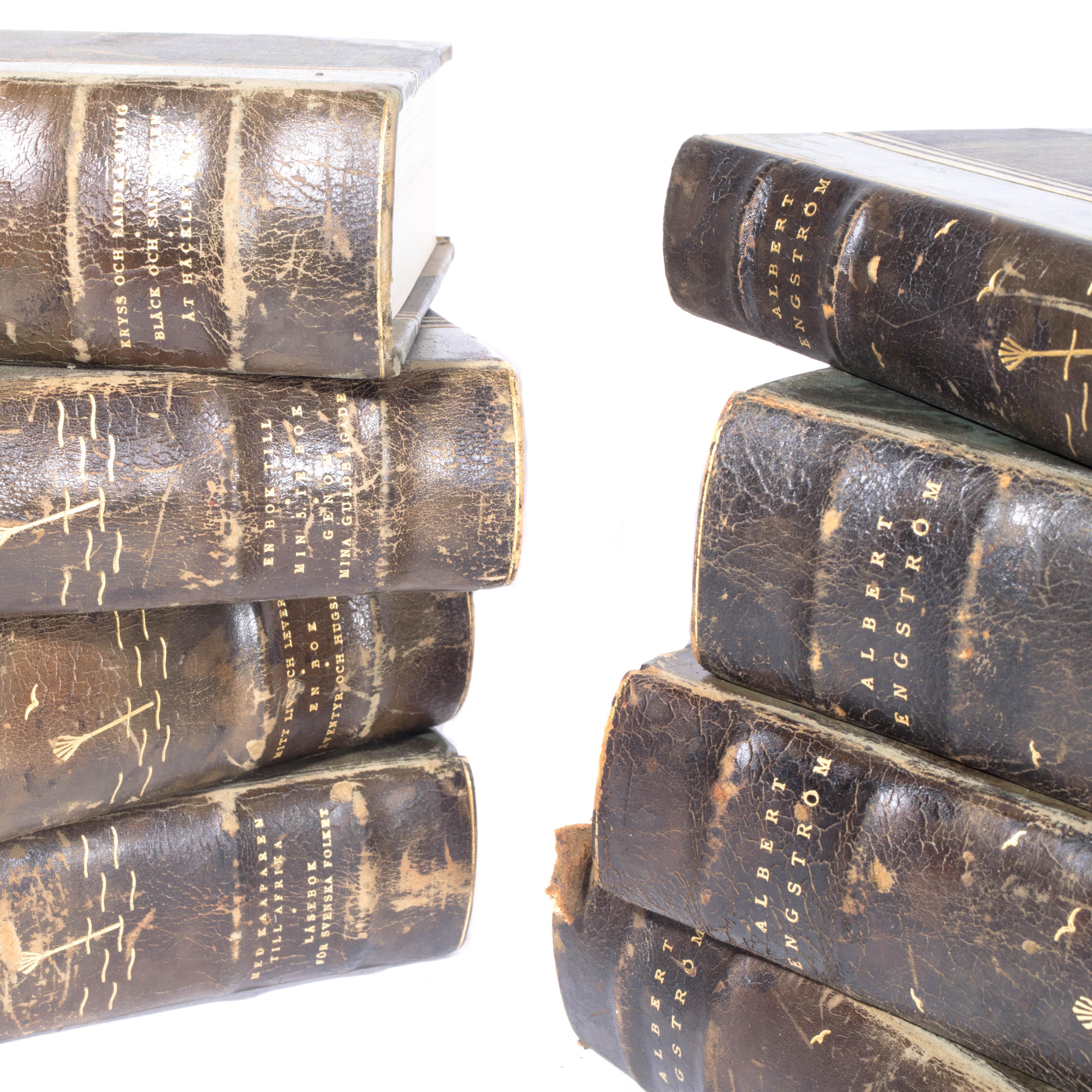 Antique Leather-bound Books from Sweden, 1920s For Sale 1