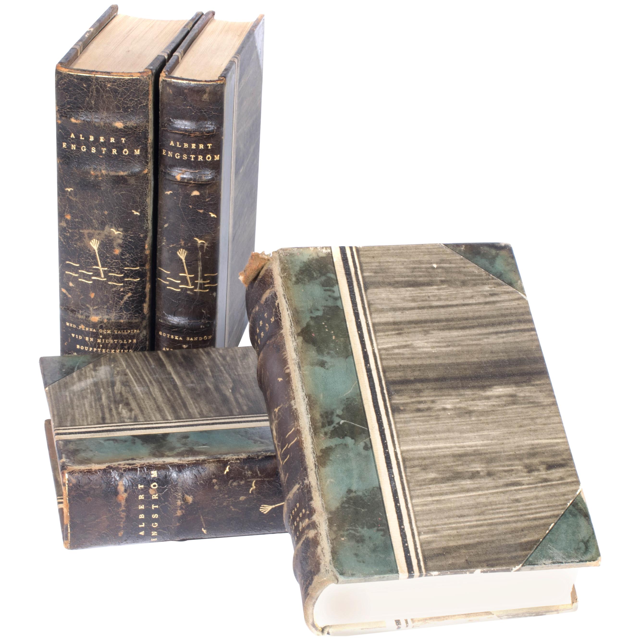 Antique Leather-bound Books from Sweden, 1920s For Sale