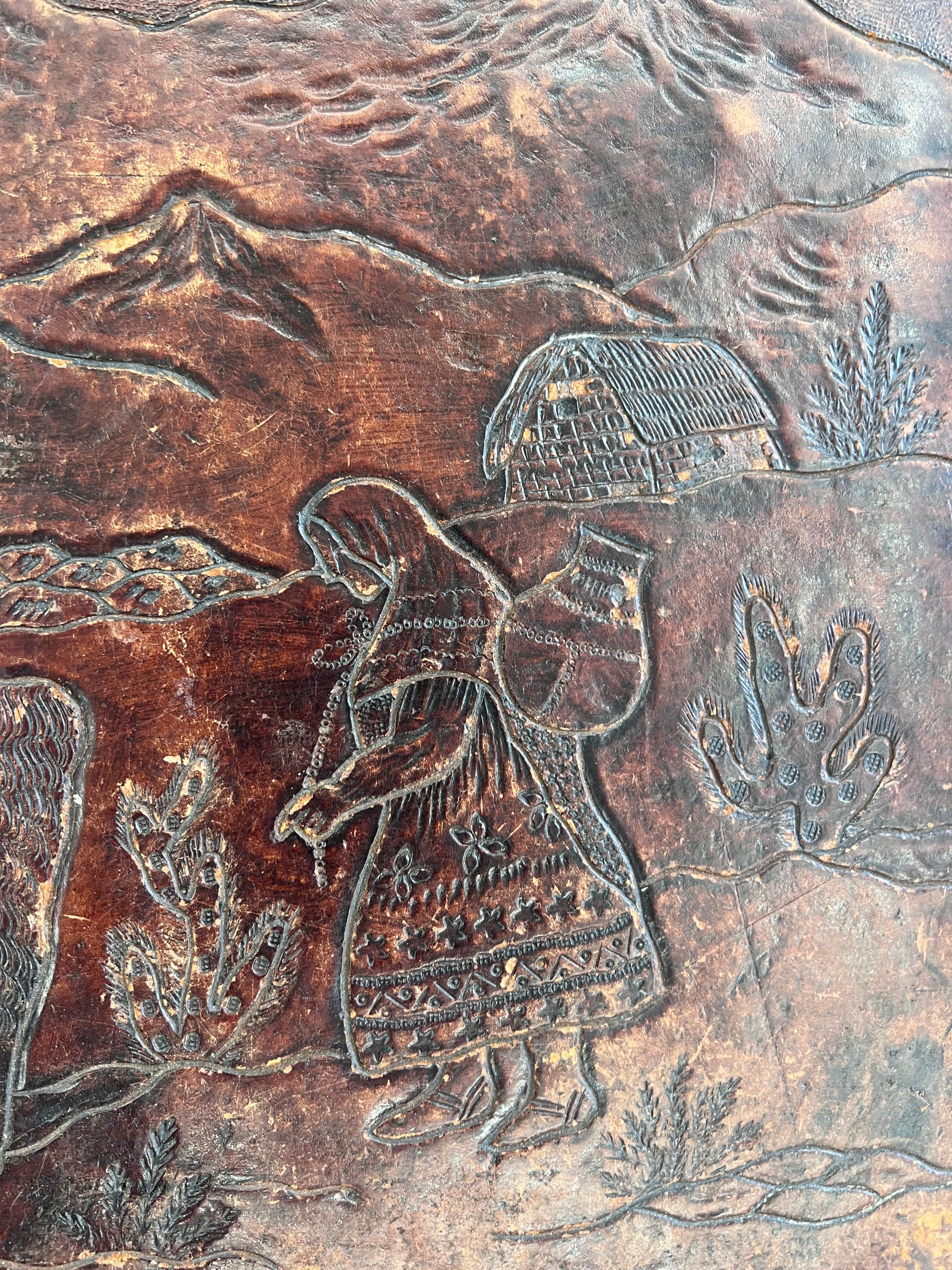 Antique leather bound coffee table, Peruvian, Spanish revival 5
