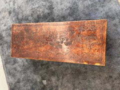 Antique leather bound coffee table, Peruvian, Spanish revival